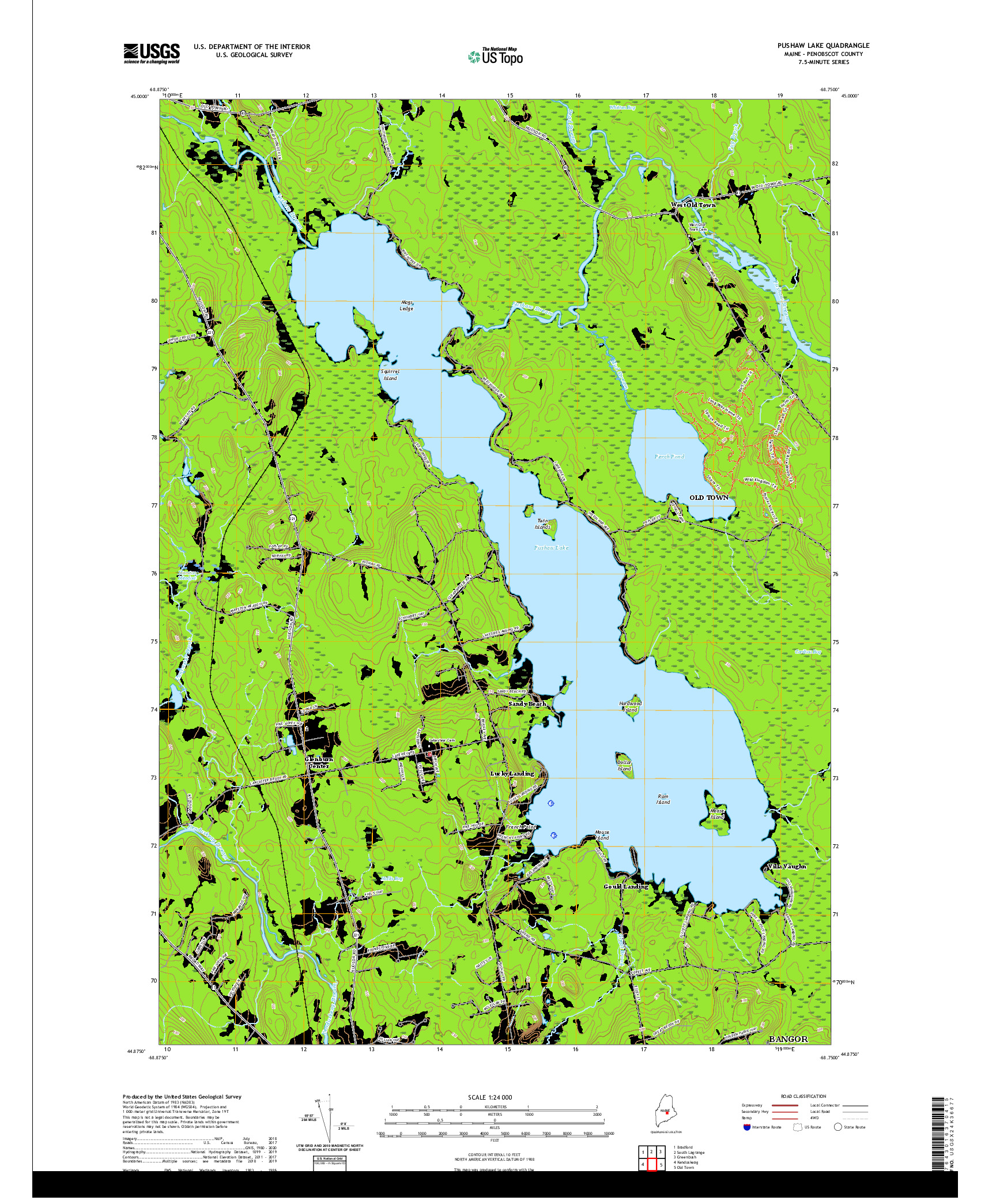 USGS US TOPO 7.5-MINUTE MAP FOR PUSHAW LAKE, ME 2021