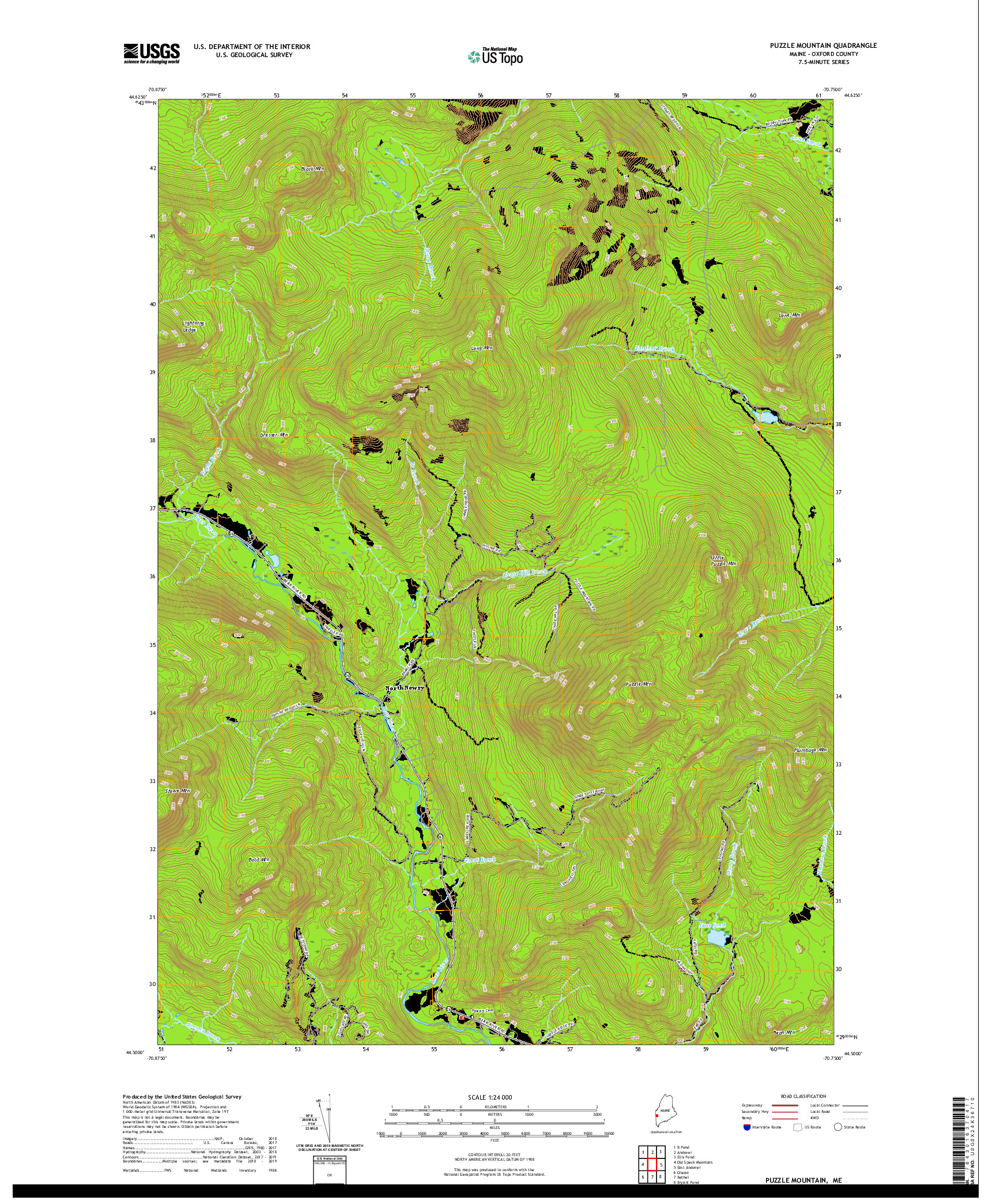 USGS US TOPO 7.5-MINUTE MAP FOR PUZZLE MOUNTAIN, ME 2021