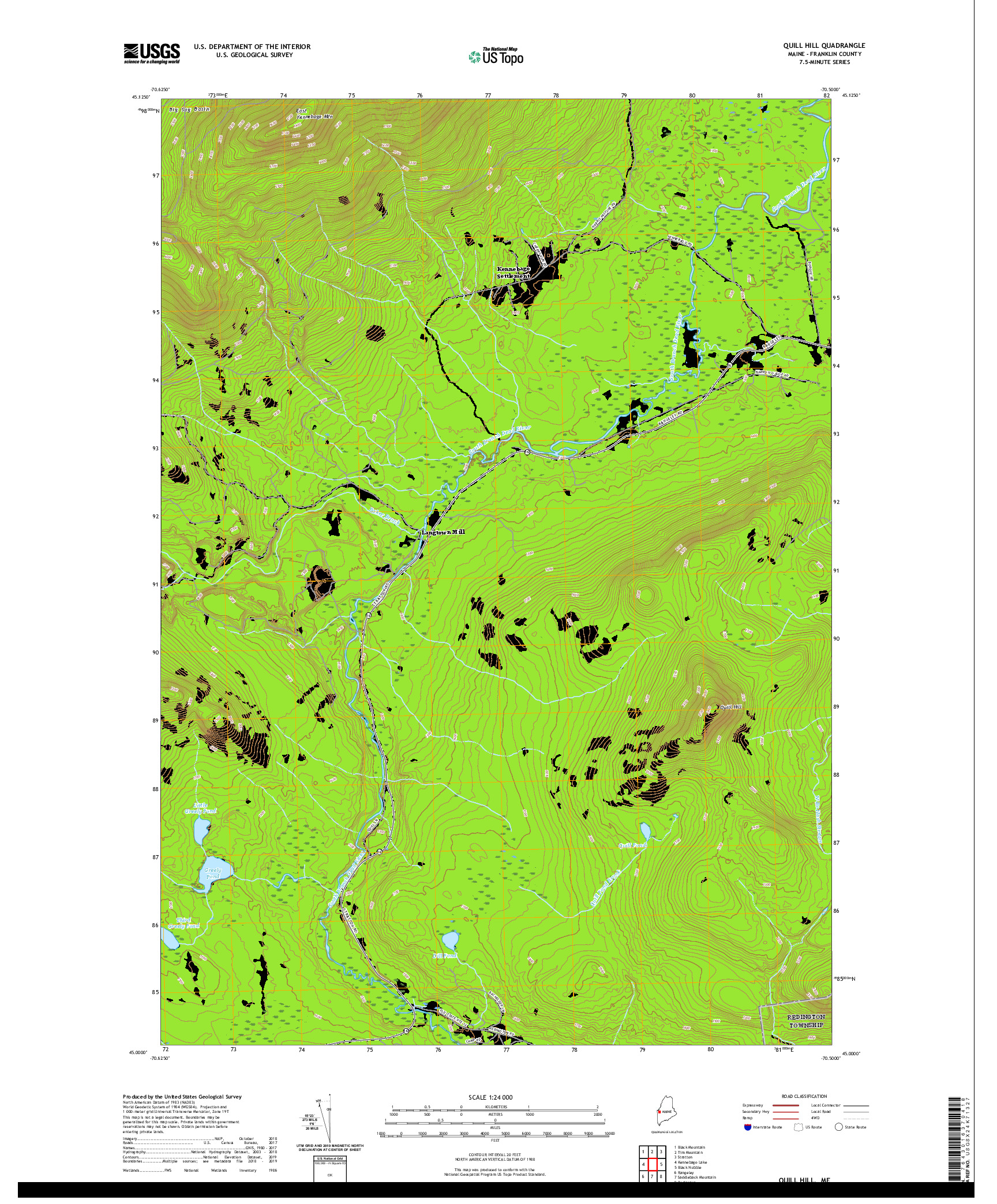 USGS US TOPO 7.5-MINUTE MAP FOR QUILL HILL, ME 2021