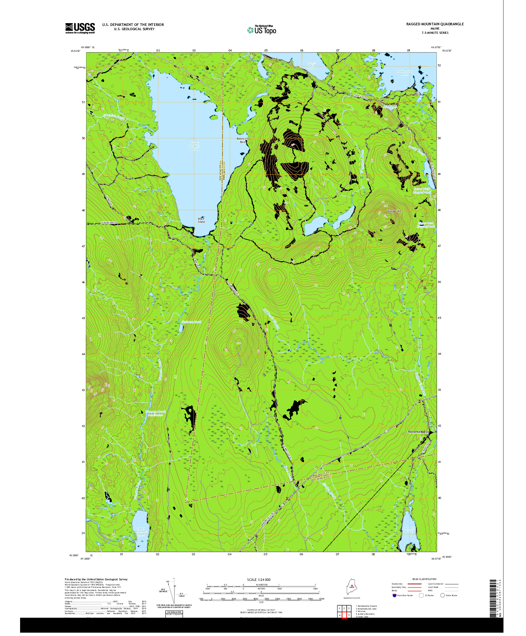 USGS US TOPO 7.5-MINUTE MAP FOR RAGGED MOUNTAIN, ME 2021