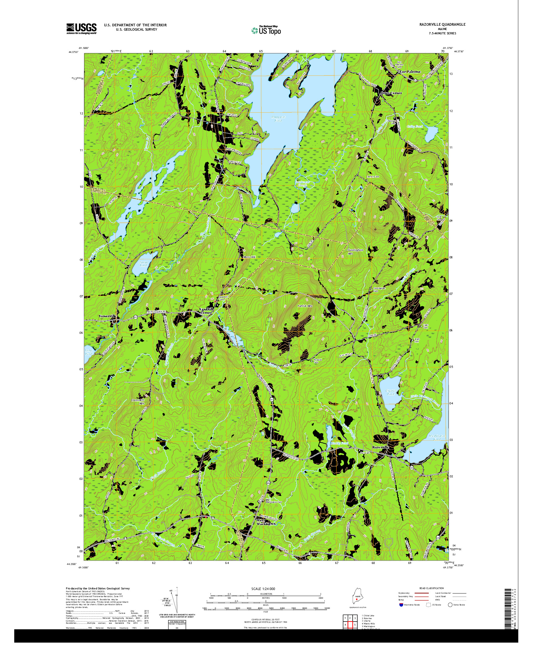 USGS US TOPO 7.5-MINUTE MAP FOR RAZORVILLE, ME 2021