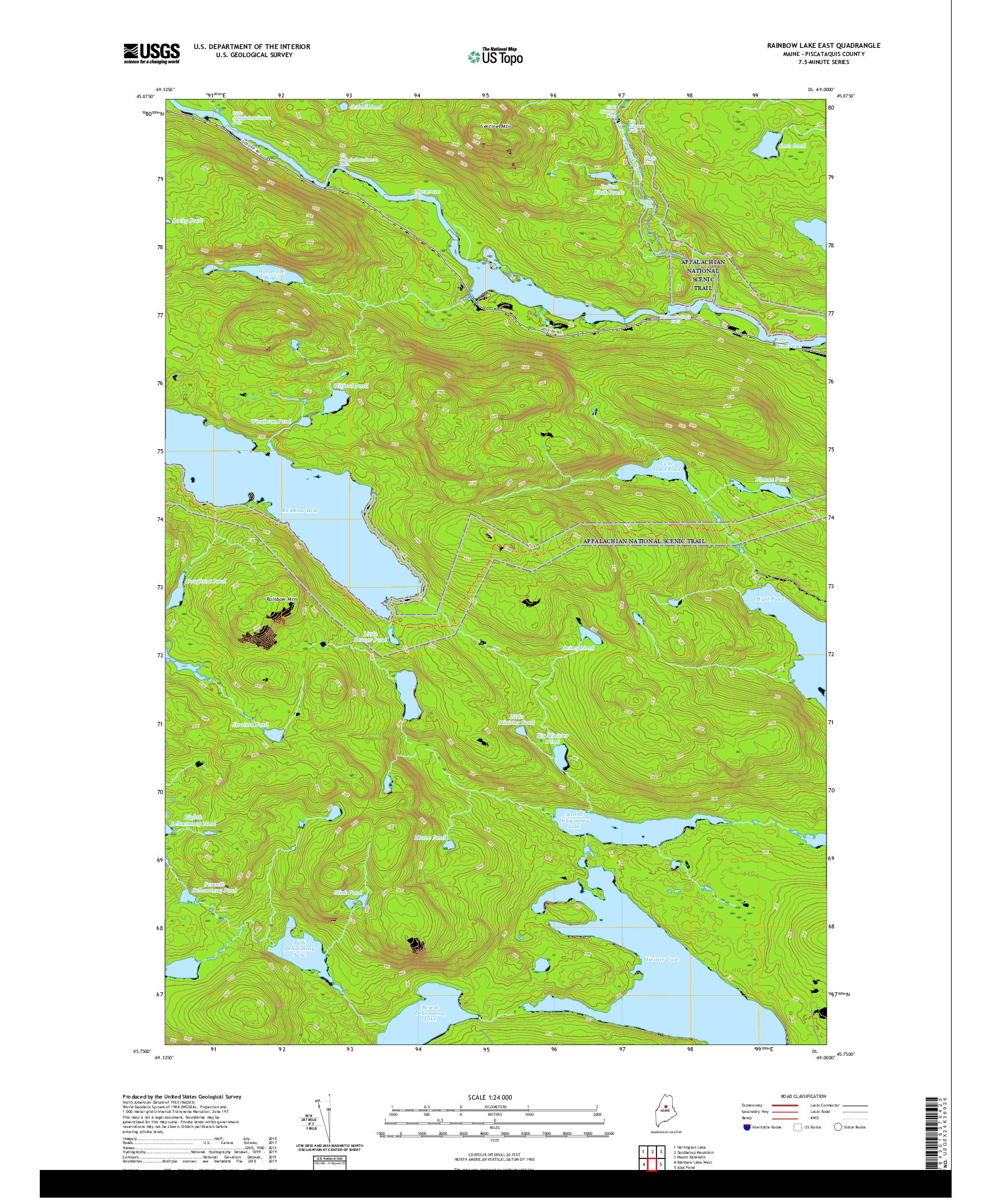 USGS US TOPO 7.5-MINUTE MAP FOR RAINBOW LAKE EAST, ME 2021