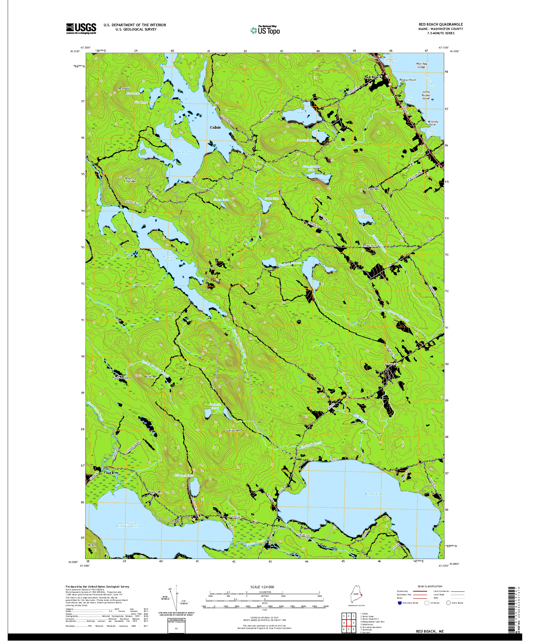 USGS US TOPO 7.5-MINUTE MAP FOR RED BEACH, ME 2021