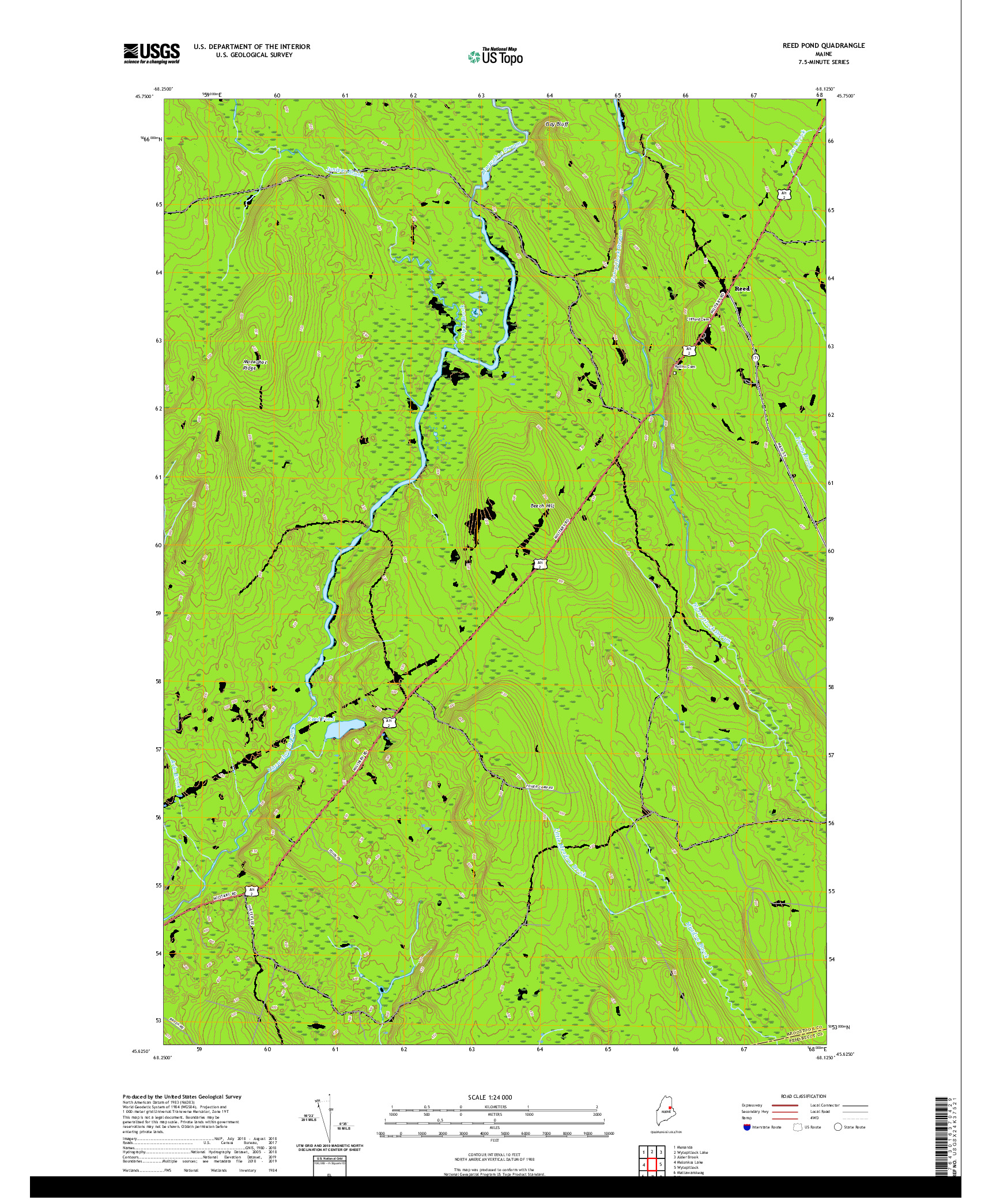USGS US TOPO 7.5-MINUTE MAP FOR REED POND, ME 2021