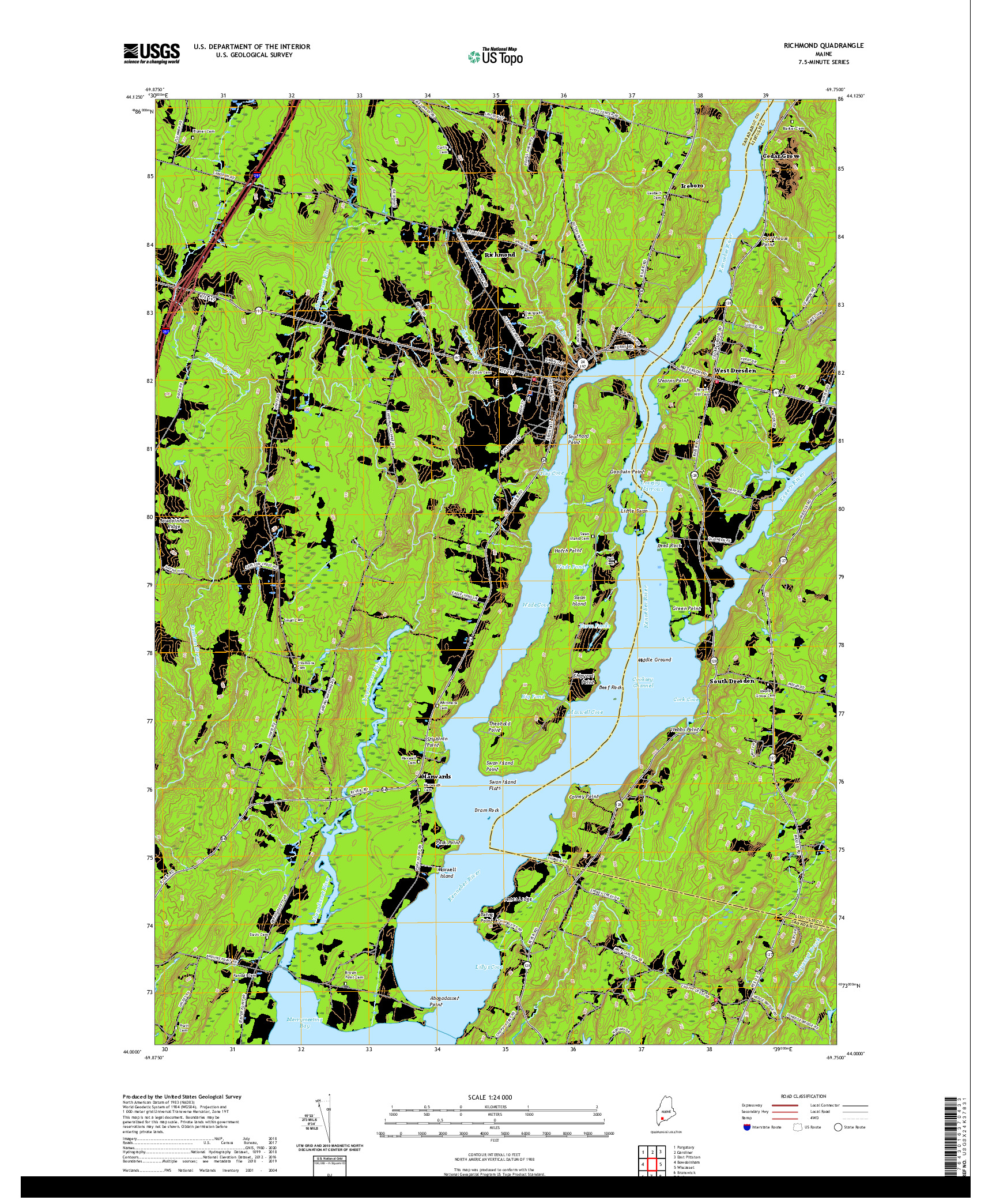 USGS US TOPO 7.5-MINUTE MAP FOR RICHMOND, ME 2021