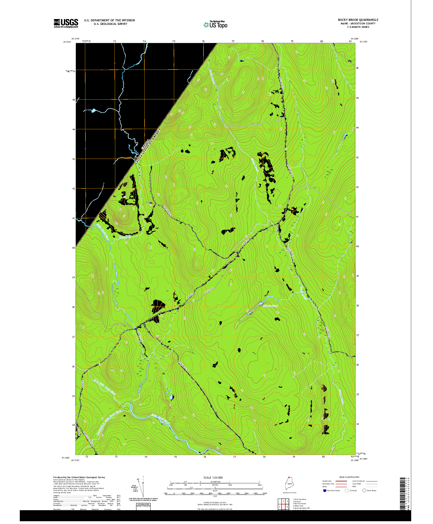 USGS US TOPO 7.5-MINUTE MAP FOR ROCKY BROOK, ME,QC 2021