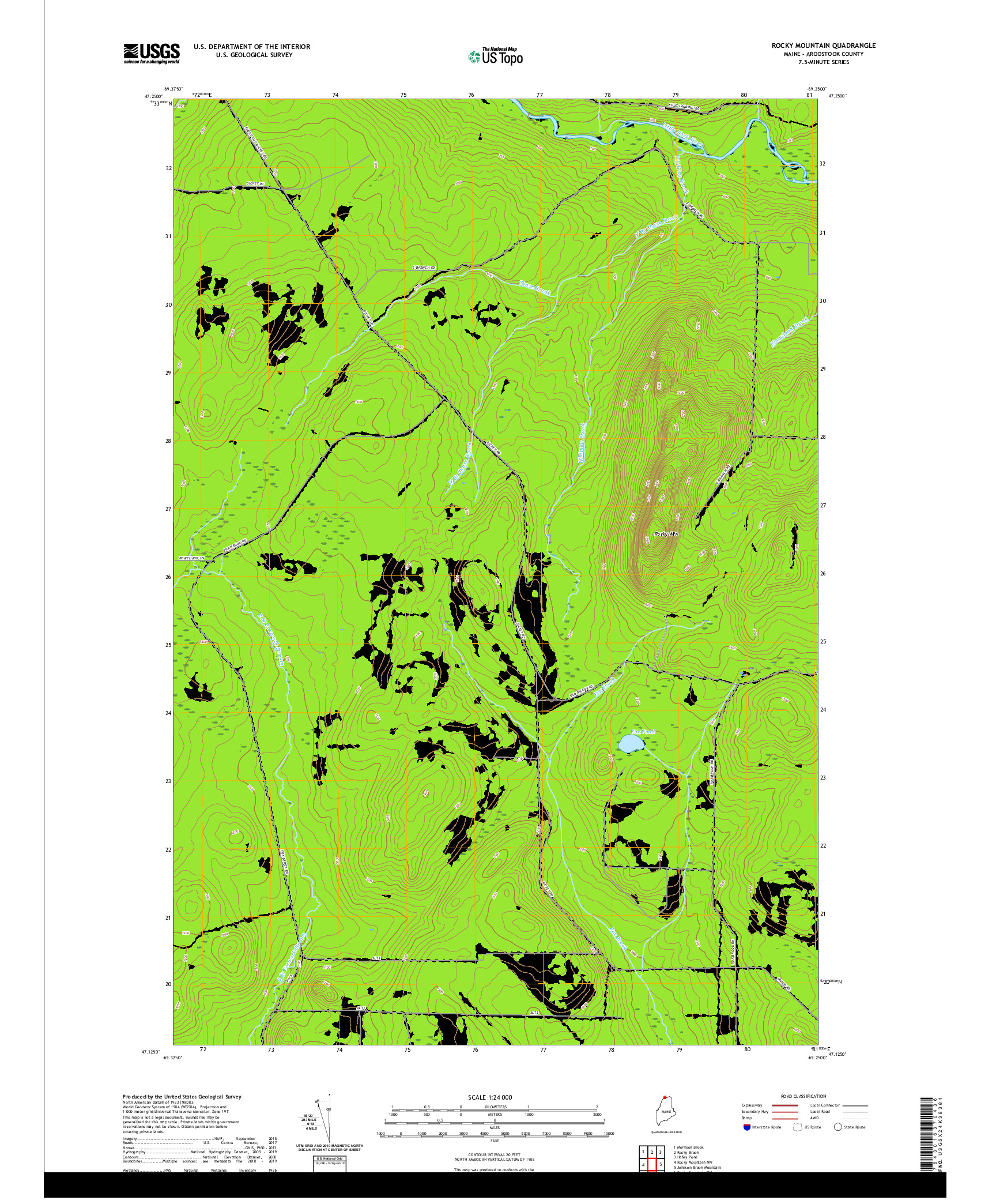 USGS US TOPO 7.5-MINUTE MAP FOR ROCKY MOUNTAIN, ME 2021