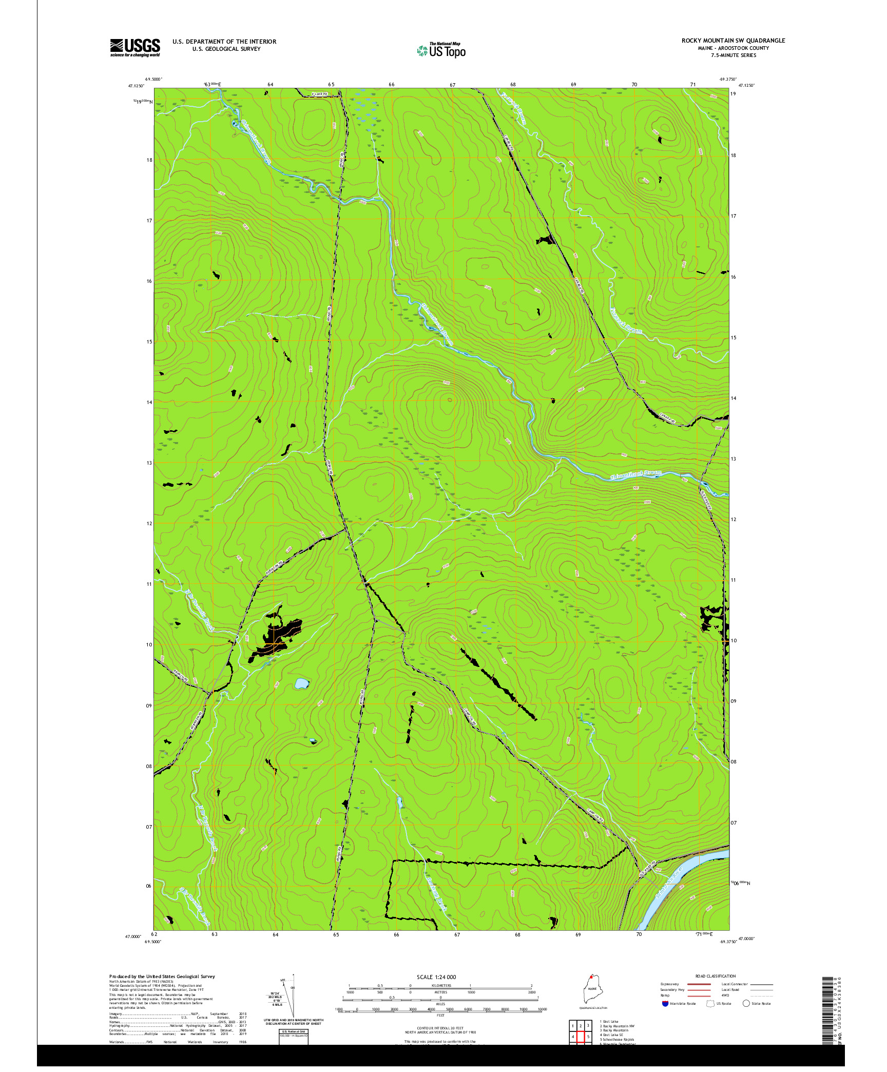 USGS US TOPO 7.5-MINUTE MAP FOR ROCKY MOUNTAIN SW, ME 2021