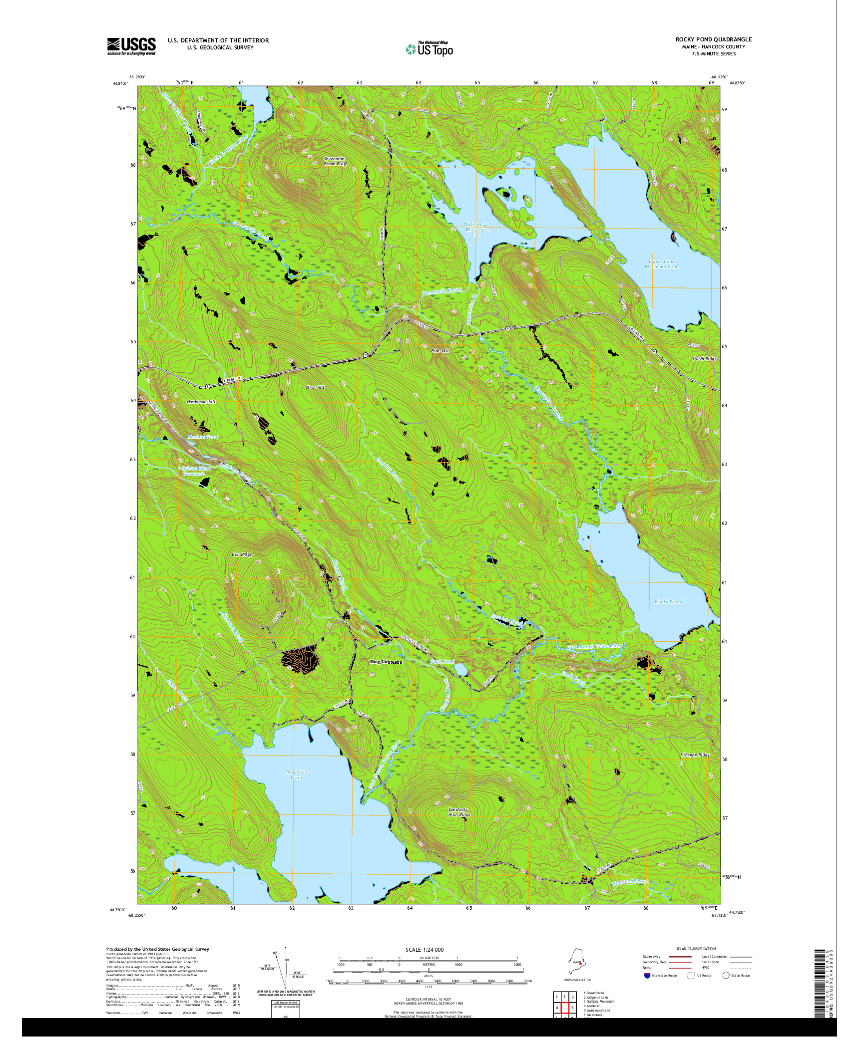 USGS US TOPO 7.5-MINUTE MAP FOR ROCKY POND, ME 2021