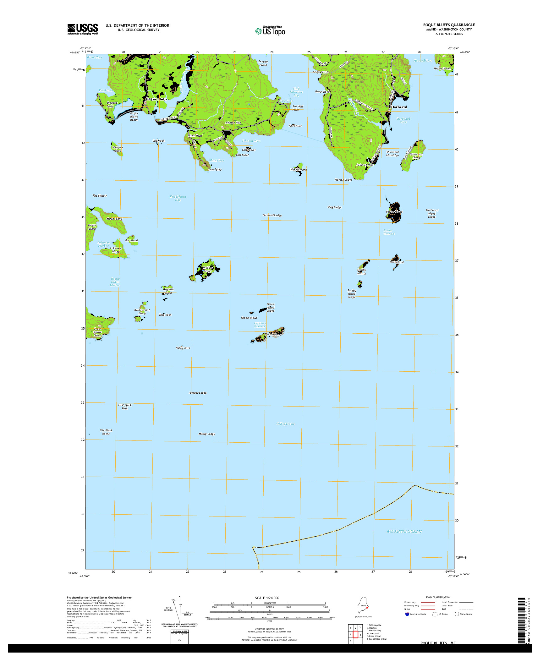 USGS US TOPO 7.5-MINUTE MAP FOR ROQUE BLUFFS, ME 2021