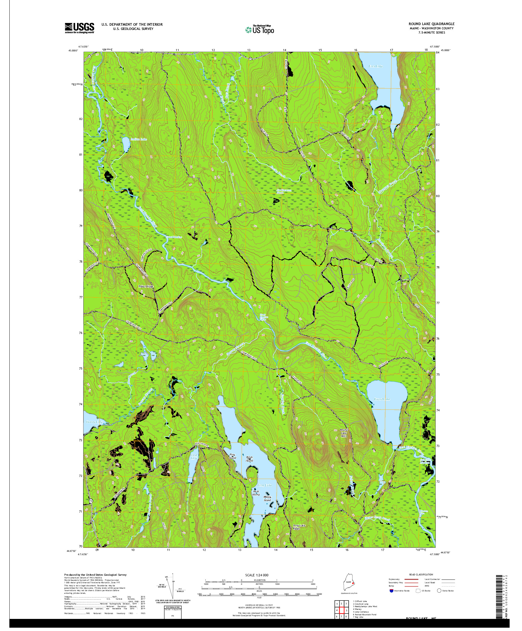 USGS US TOPO 7.5-MINUTE MAP FOR ROUND LAKE, ME 2021