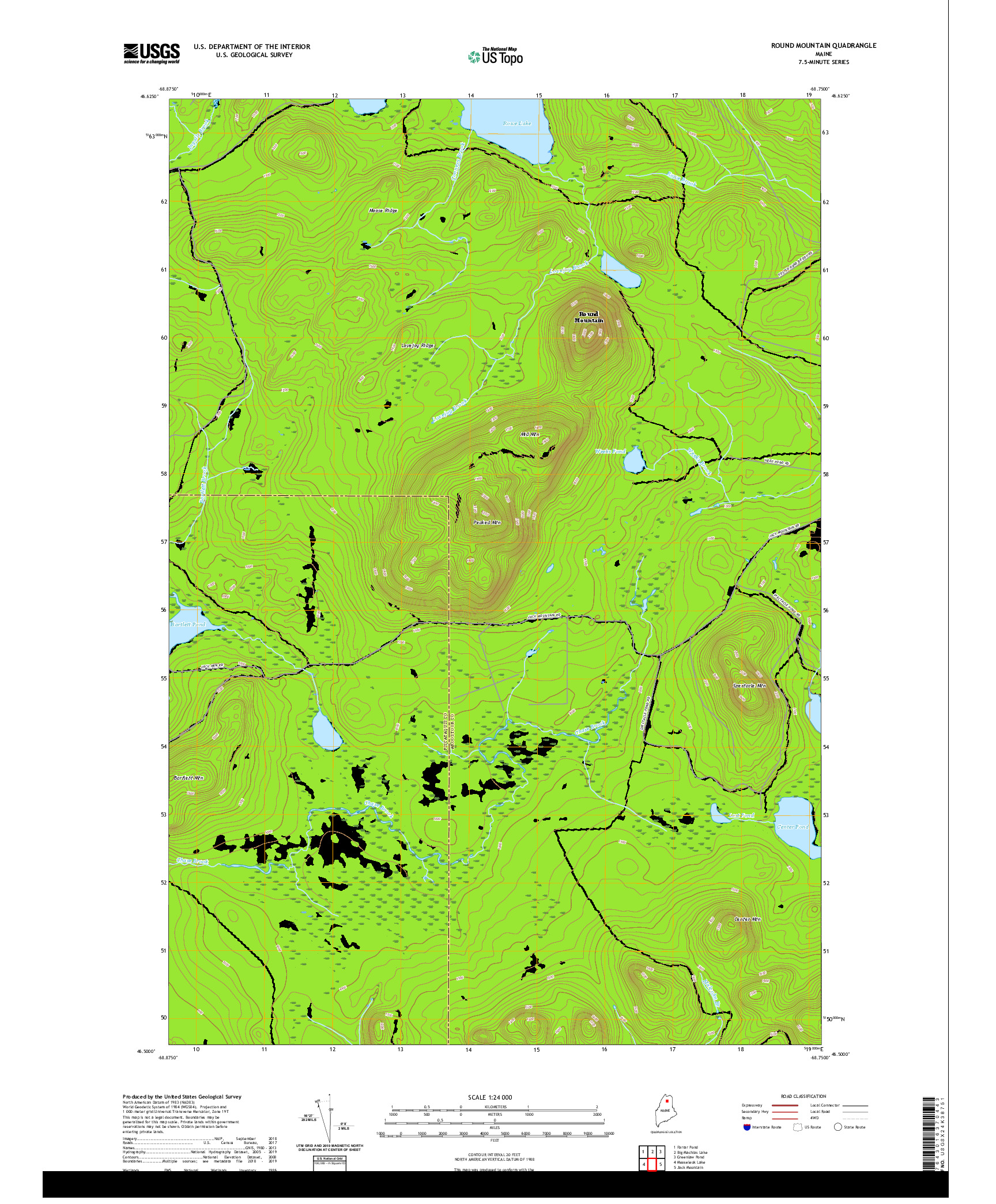 USGS US TOPO 7.5-MINUTE MAP FOR ROUND MOUNTAIN, ME 2021