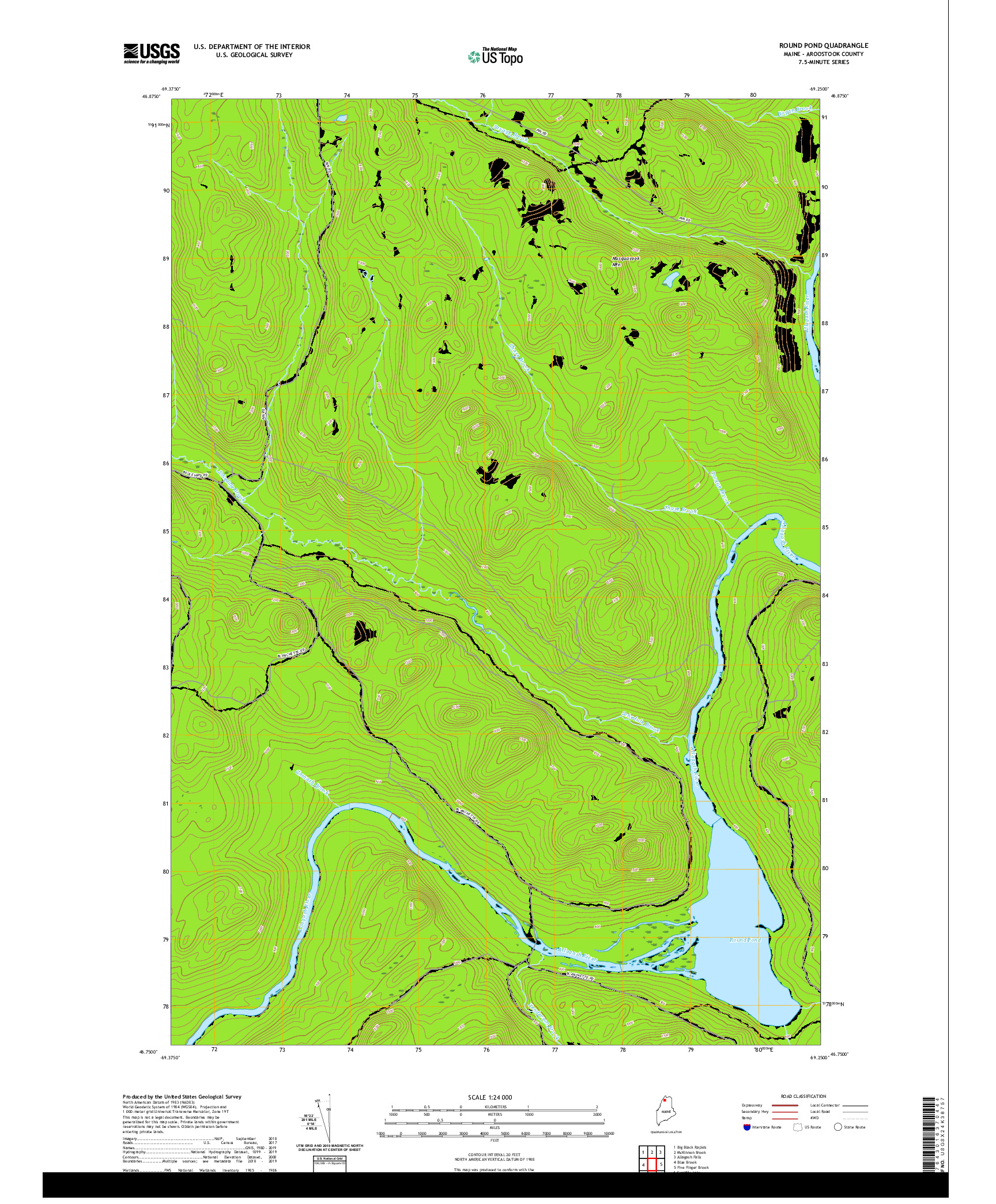 USGS US TOPO 7.5-MINUTE MAP FOR ROUND POND, ME 2021