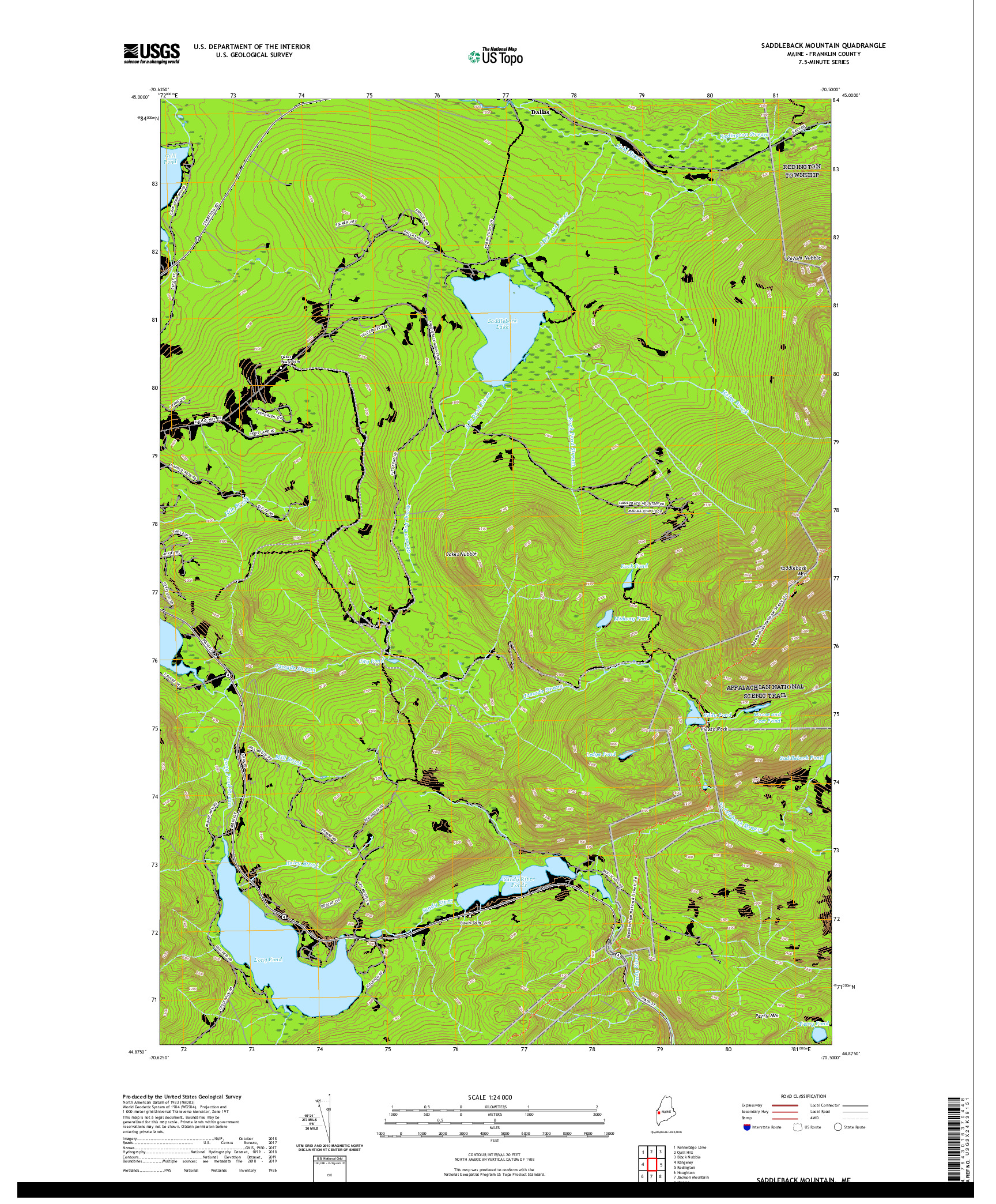 USGS US TOPO 7.5-MINUTE MAP FOR SADDLEBACK MOUNTAIN, ME 2021