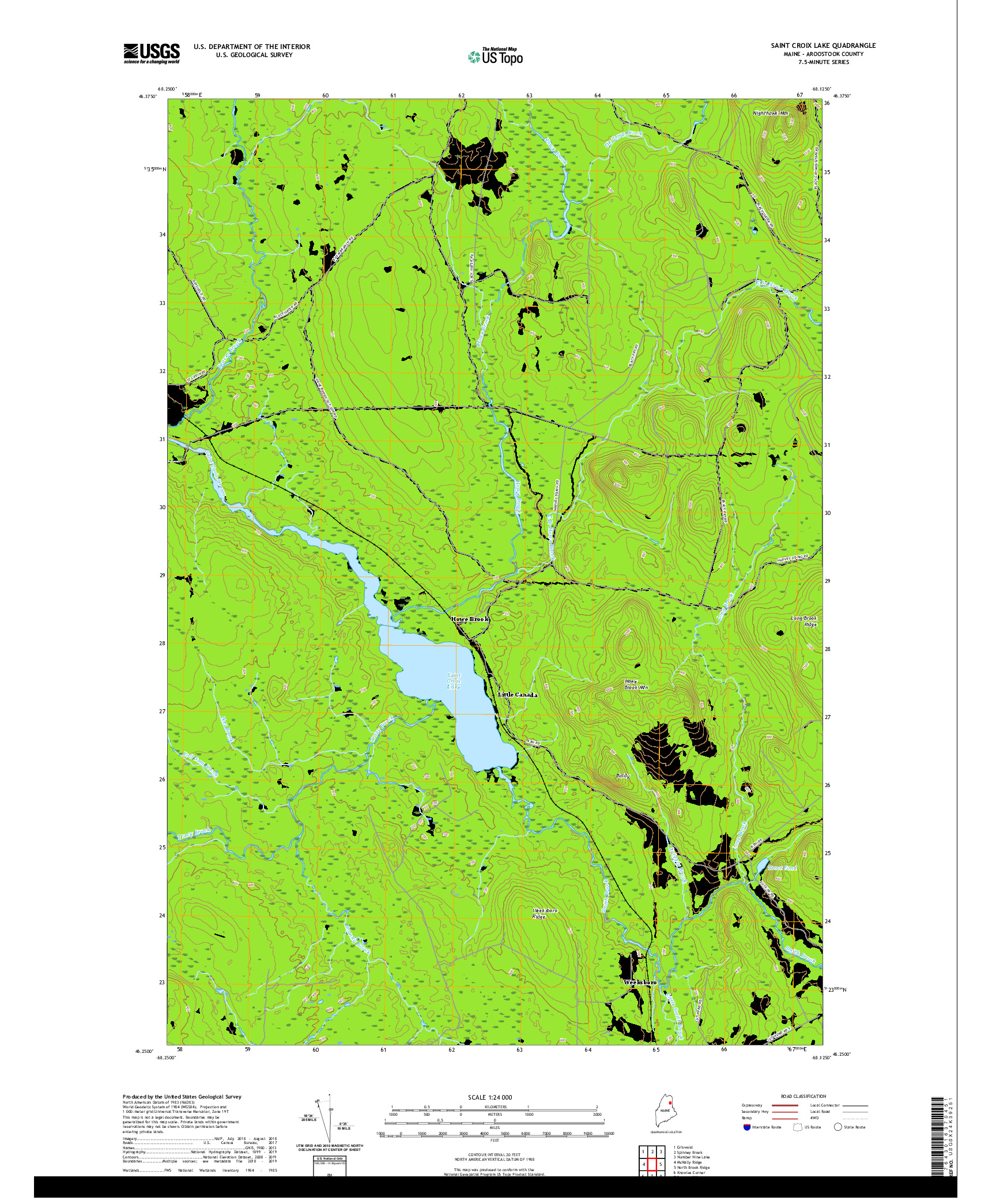 USGS US TOPO 7.5-MINUTE MAP FOR SAINT CROIX LAKE, ME 2021