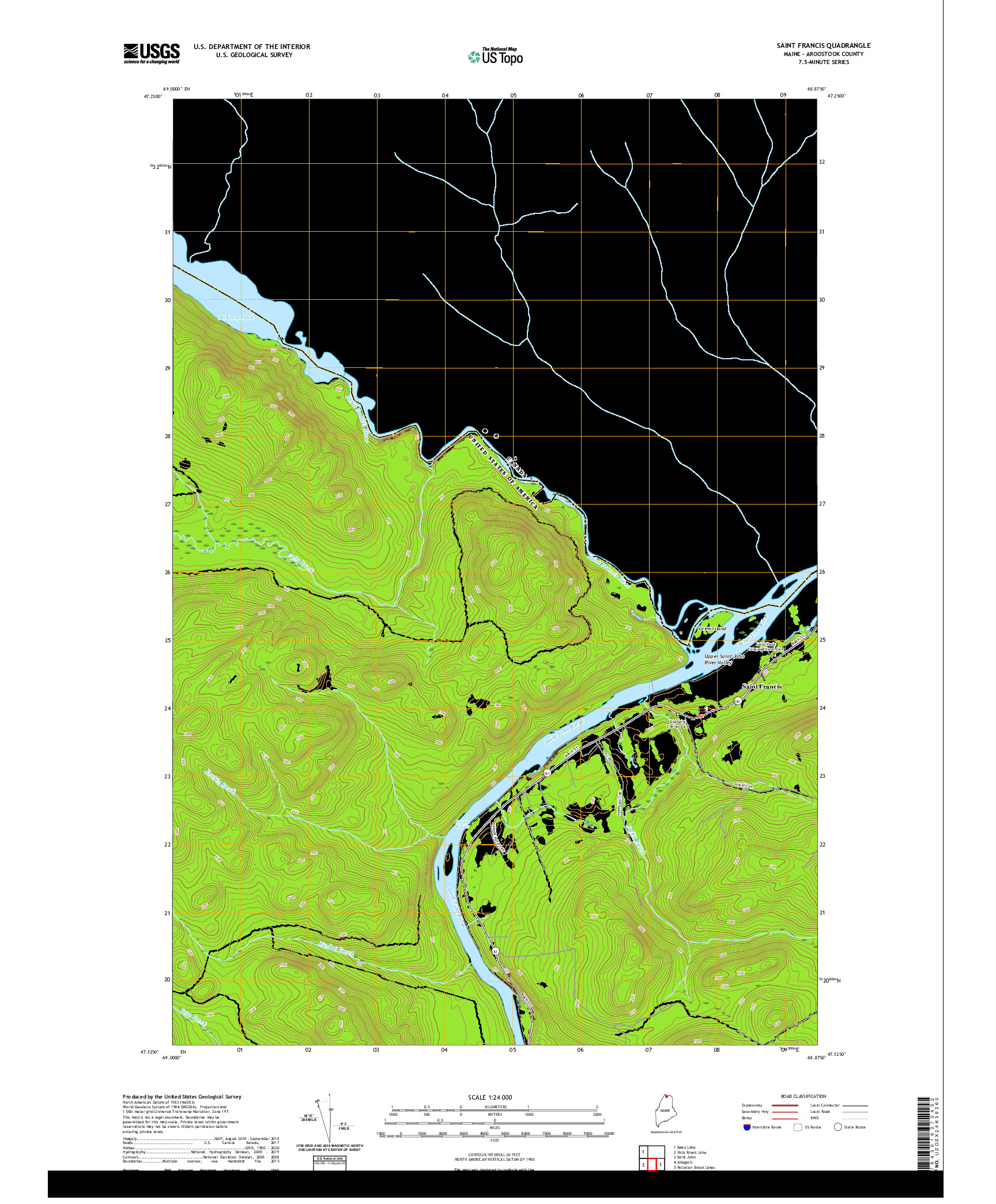 USGS US TOPO 7.5-MINUTE MAP FOR SAINT FRANCIS, ME,NB 2021