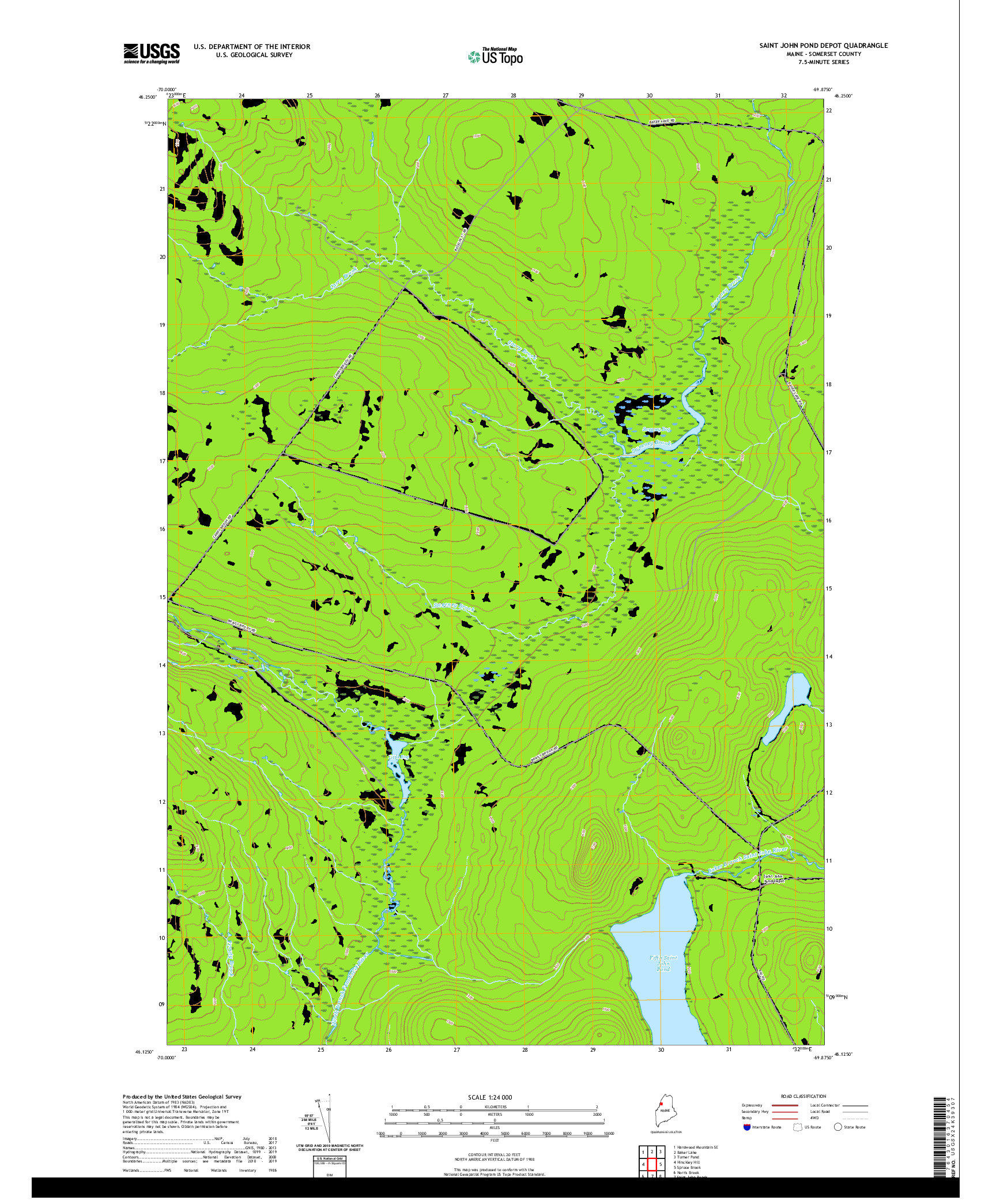 USGS US TOPO 7.5-MINUTE MAP FOR SAINT JOHN POND DEPOT, ME 2021