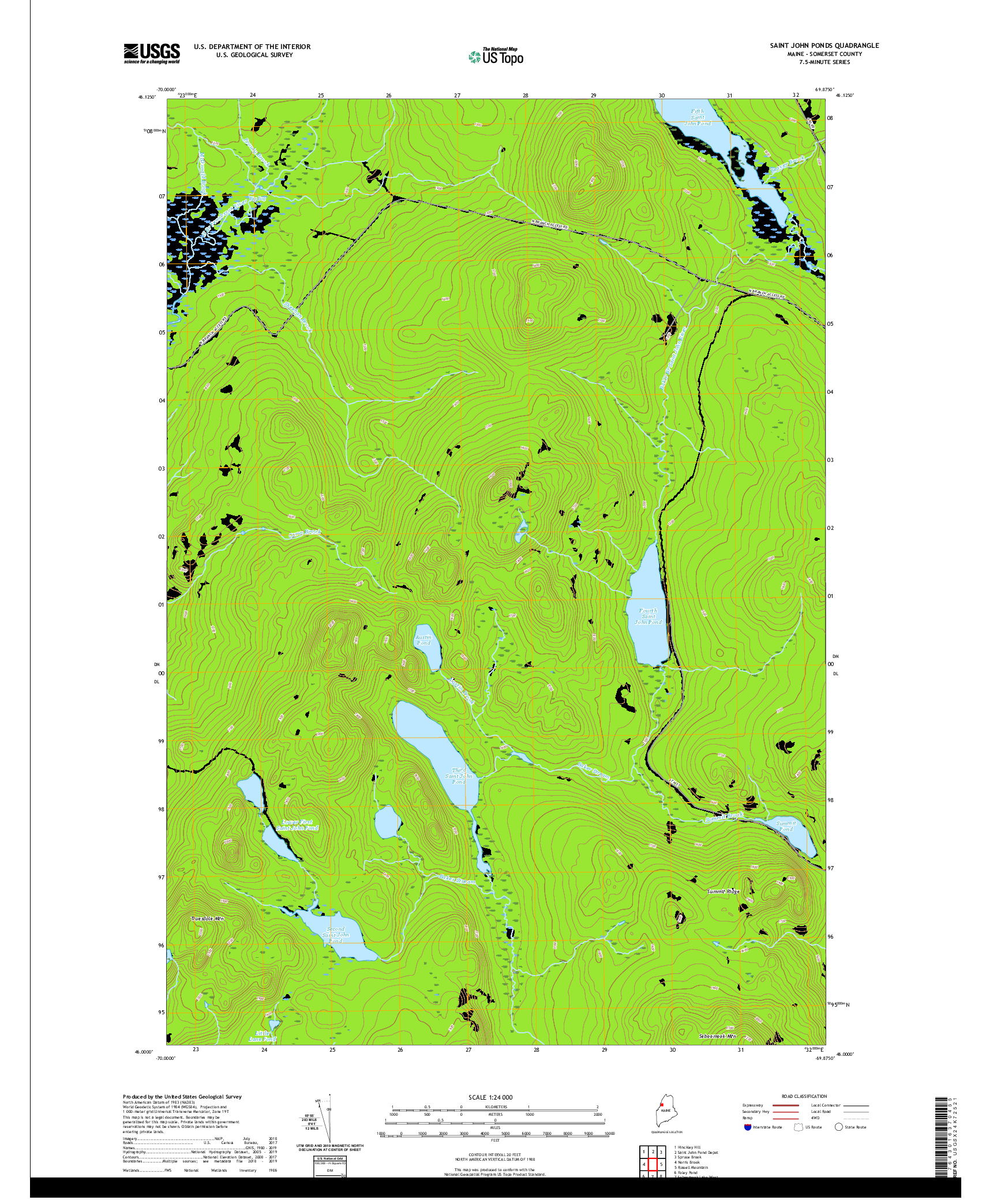 USGS US TOPO 7.5-MINUTE MAP FOR SAINT JOHN PONDS, ME 2021