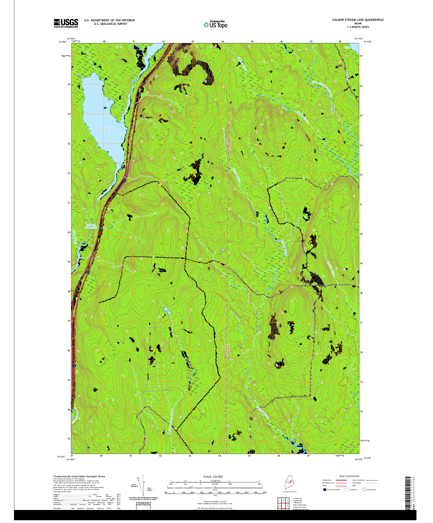 USGS US TOPO 7.5-MINUTE MAP FOR SALMON STREAM LAKE, ME 2021