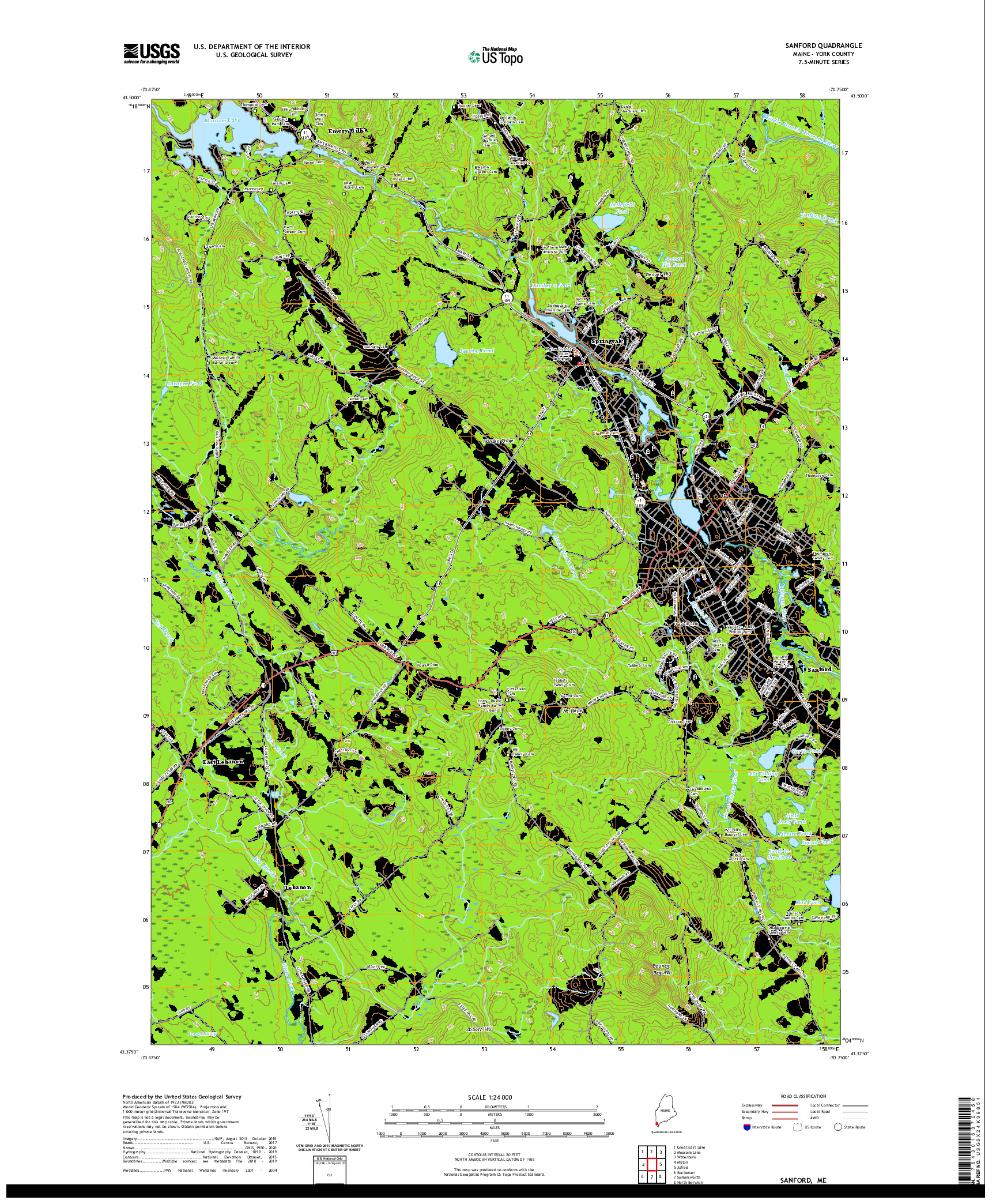 USGS US TOPO 7.5-MINUTE MAP FOR SANFORD, ME 2021