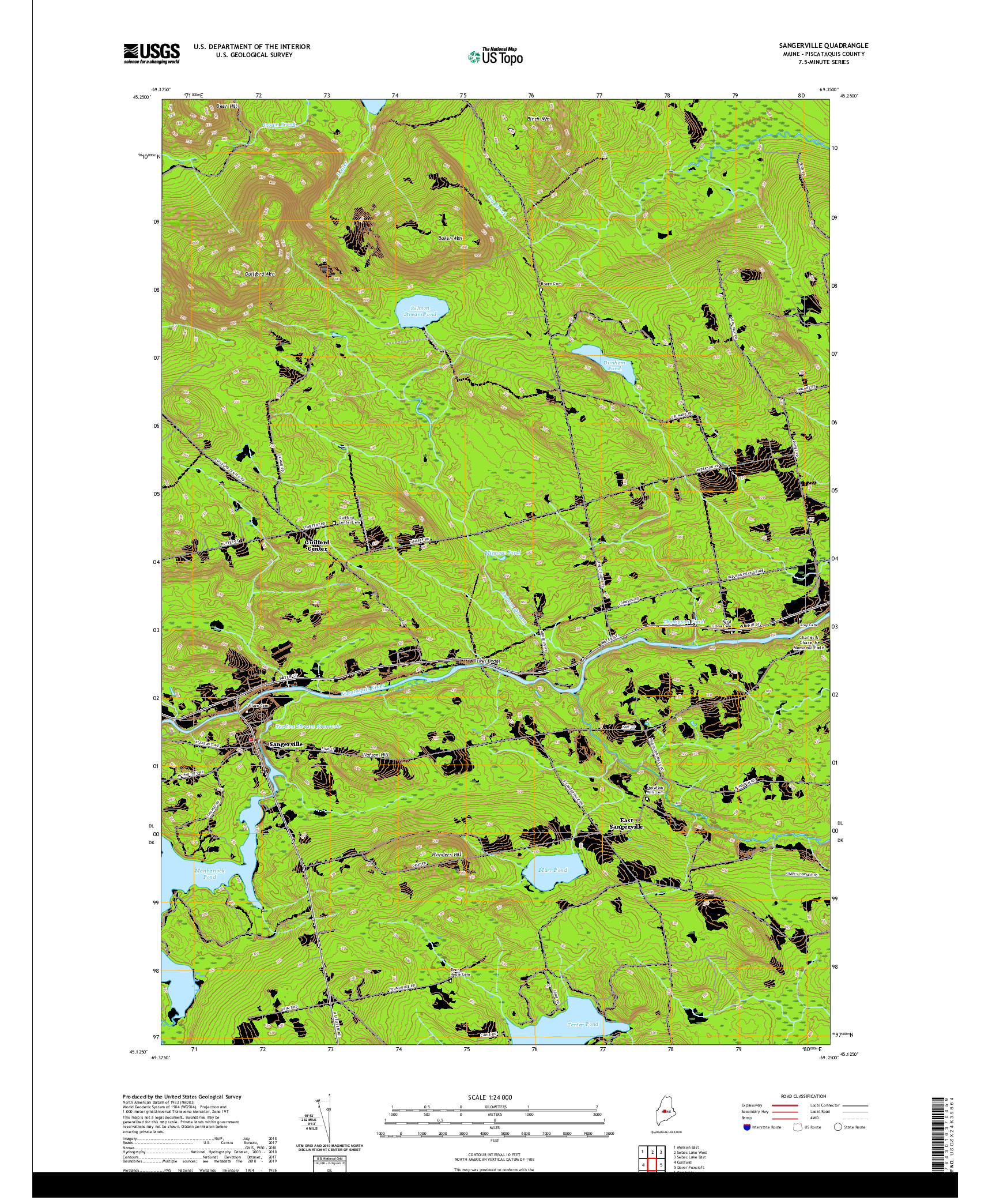 USGS US TOPO 7.5-MINUTE MAP FOR SANGERVILLE, ME 2021