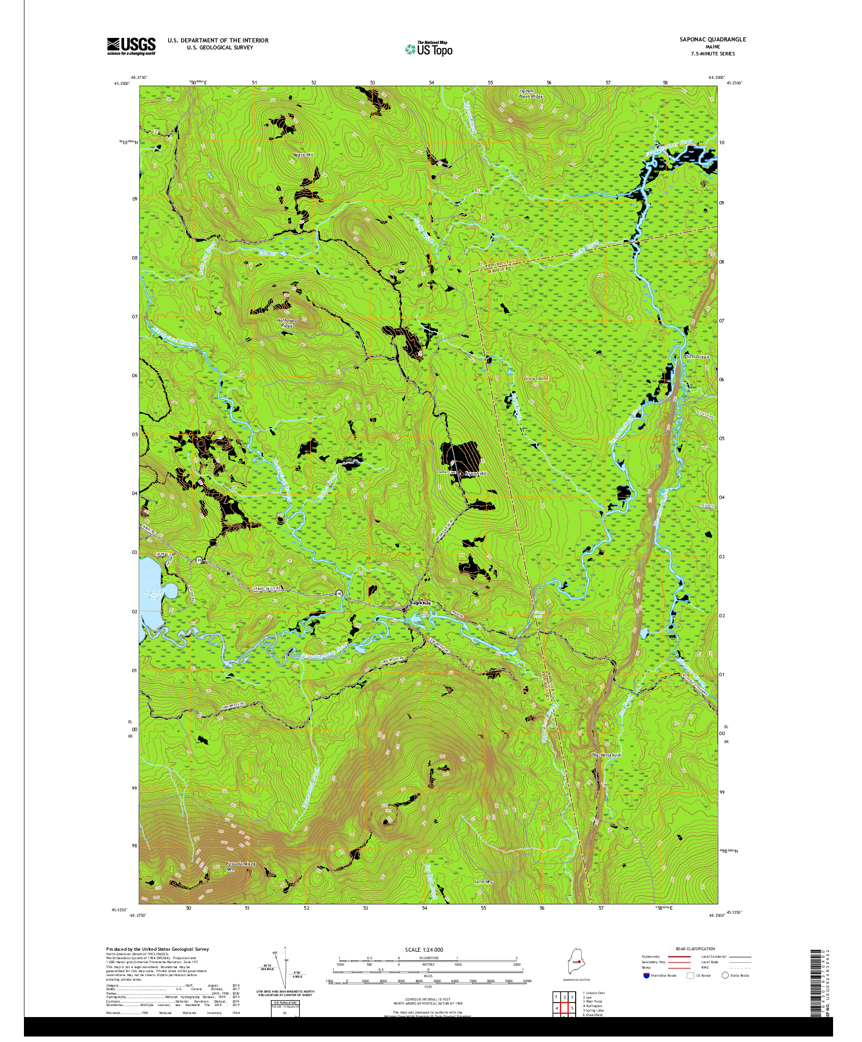 USGS US TOPO 7.5-MINUTE MAP FOR SAPONAC, ME 2021