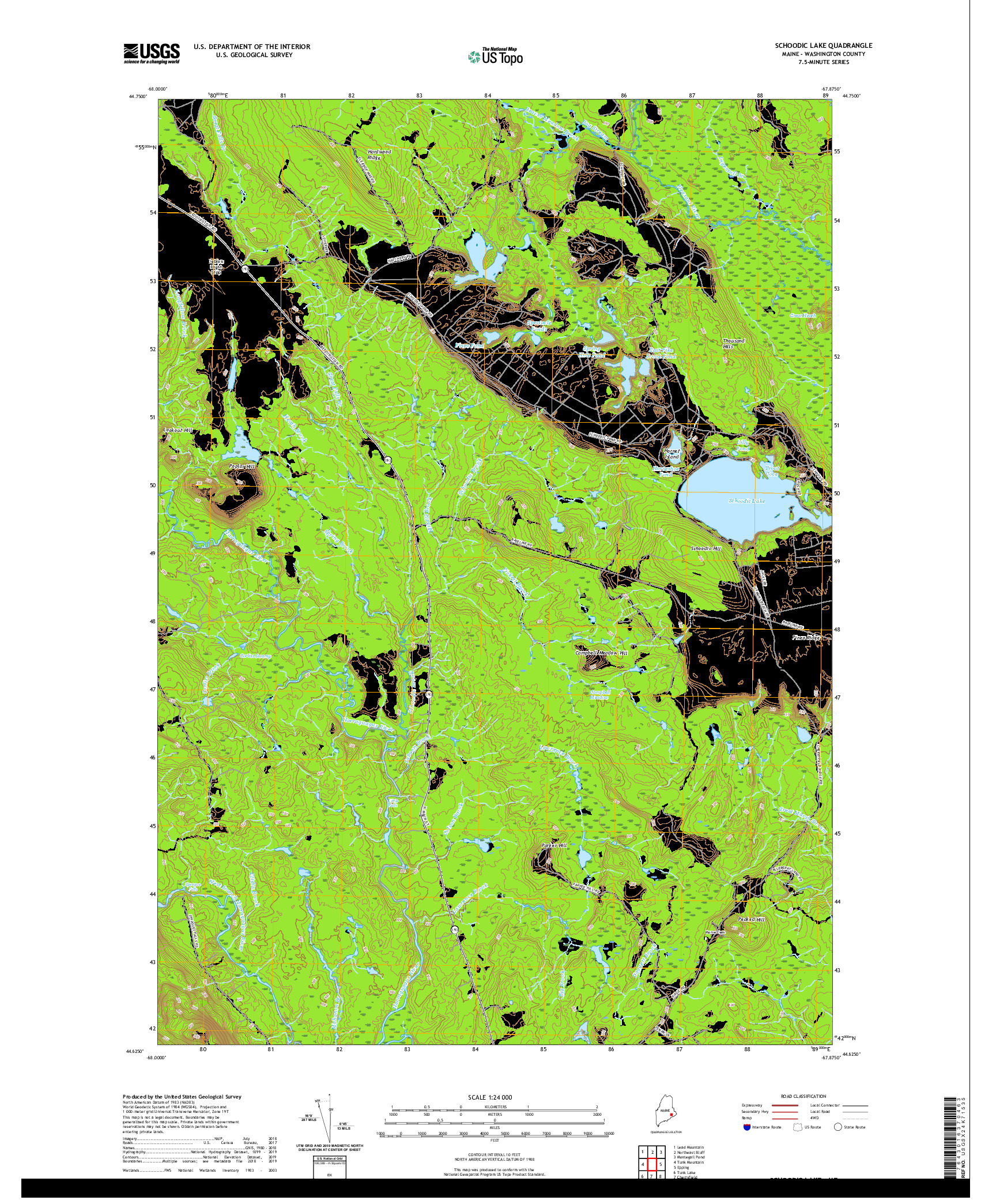 USGS US TOPO 7.5-MINUTE MAP FOR SCHOODIC LAKE, ME 2021