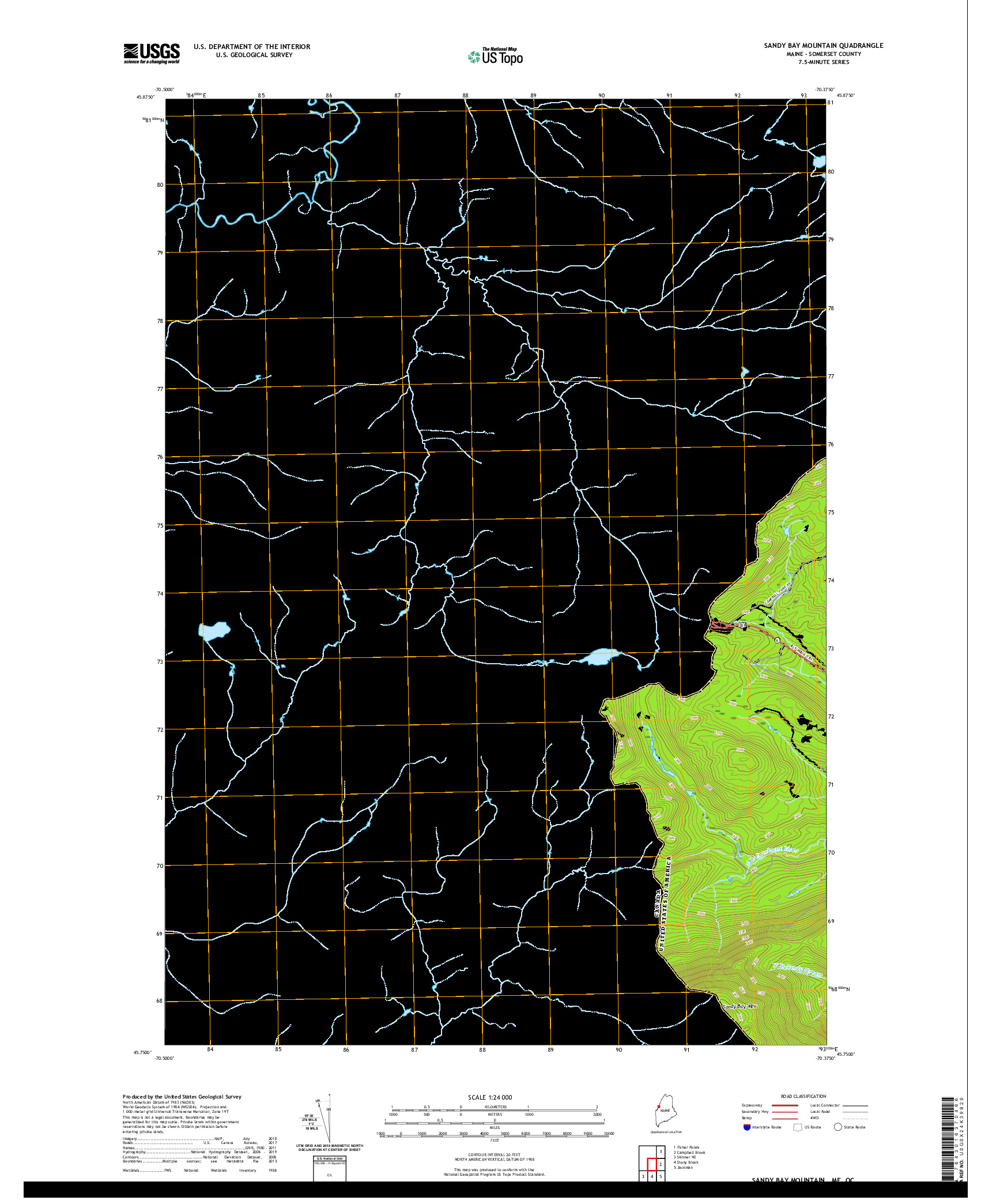 USGS US TOPO 7.5-MINUTE MAP FOR SANDY BAY MOUNTAIN, ME,QC 2021