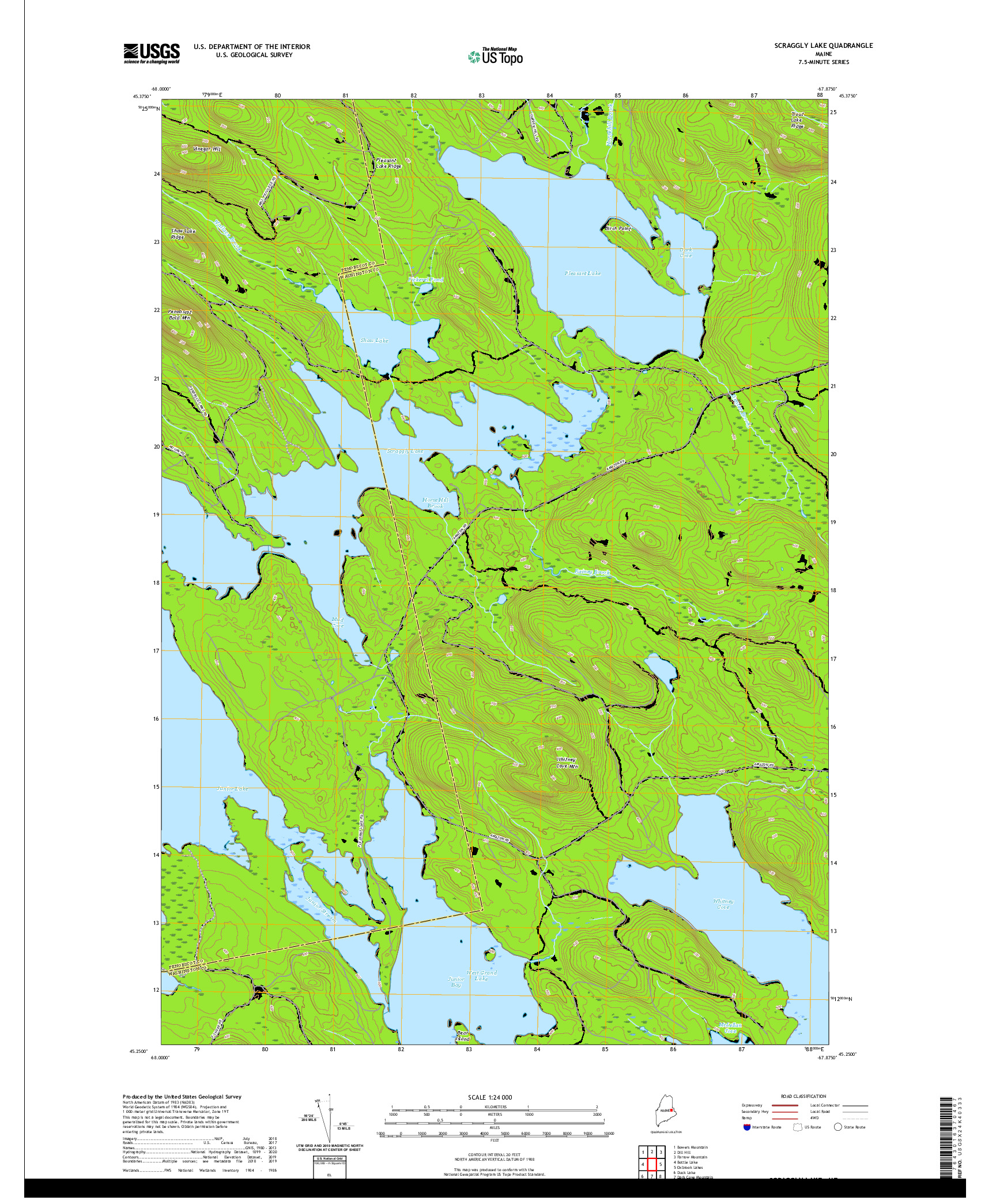 USGS US TOPO 7.5-MINUTE MAP FOR SCRAGGLY LAKE, ME 2021