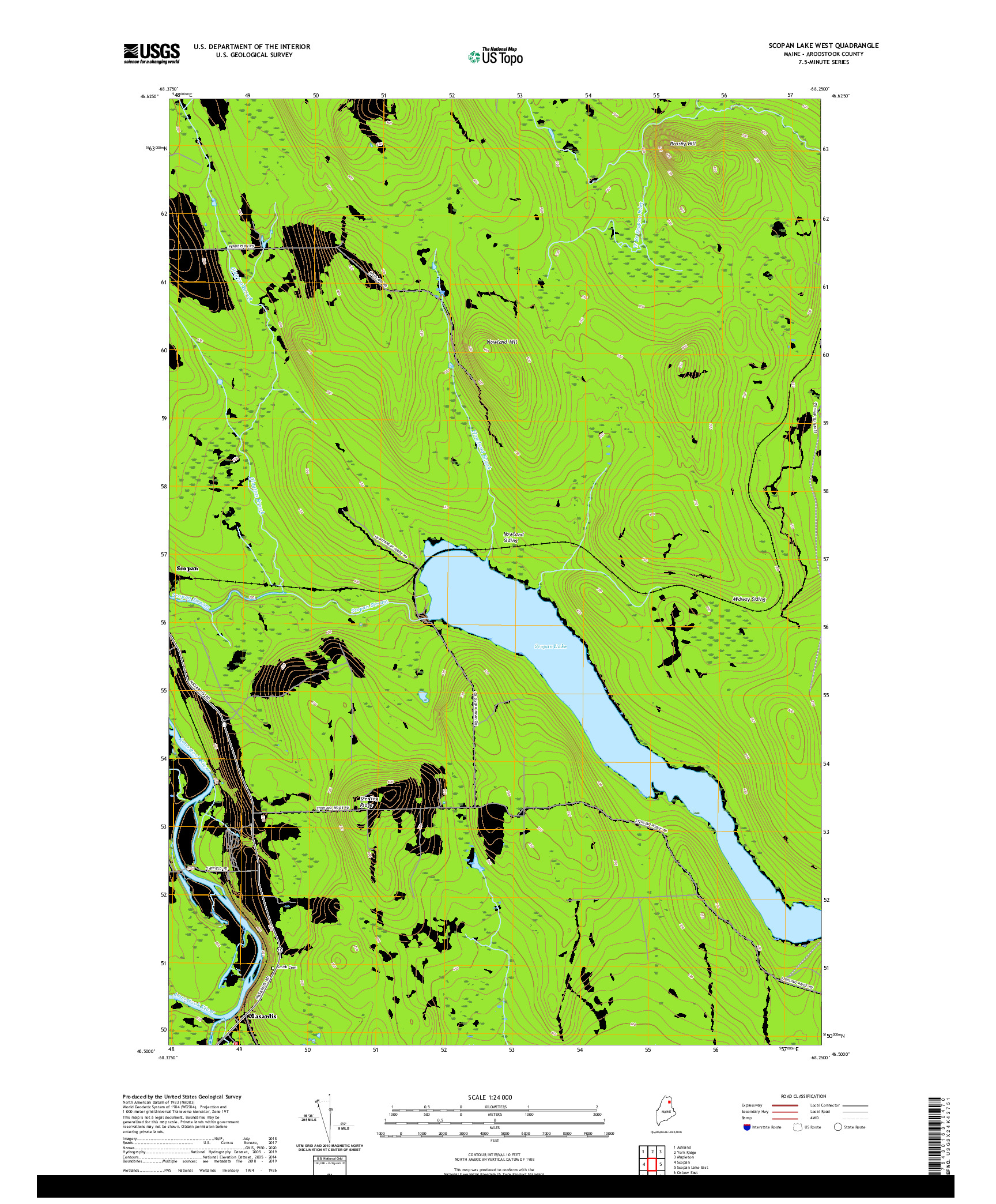 USGS US TOPO 7.5-MINUTE MAP FOR SCOPAN LAKE WEST, ME 2021