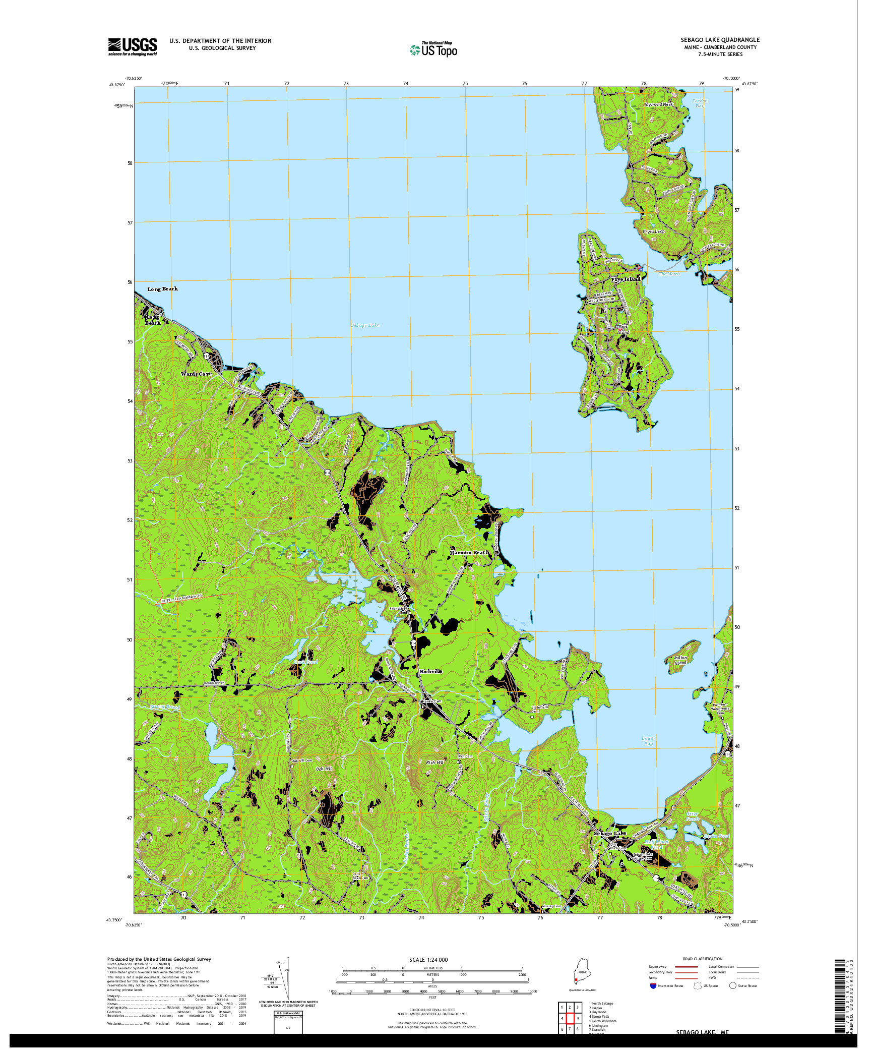 USGS US TOPO 7.5-MINUTE MAP FOR SEBAGO LAKE, ME 2021