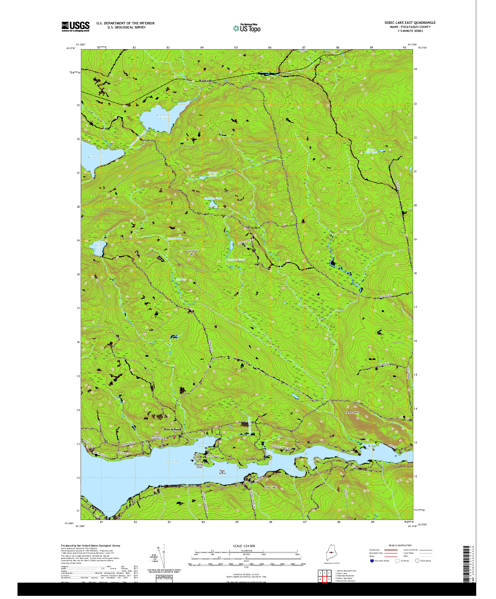 USGS US TOPO 7.5-MINUTE MAP FOR SEBEC LAKE EAST, ME 2021