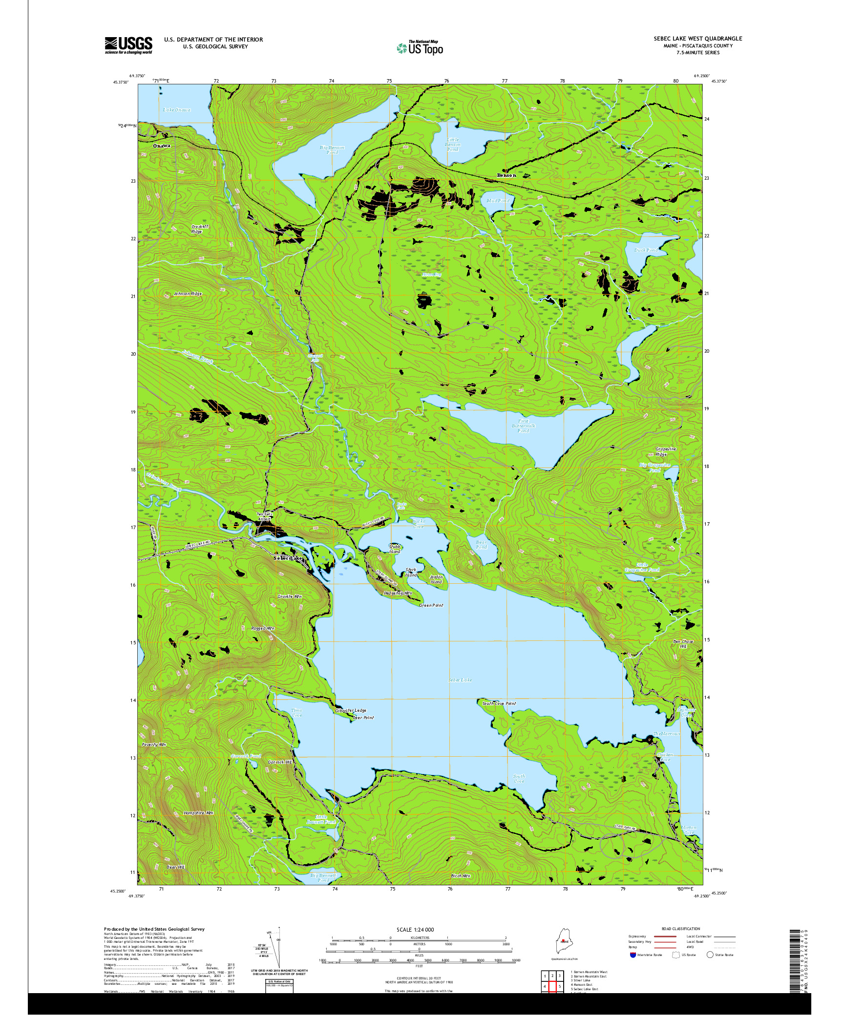 USGS US TOPO 7.5-MINUTE MAP FOR SEBEC LAKE WEST, ME 2021