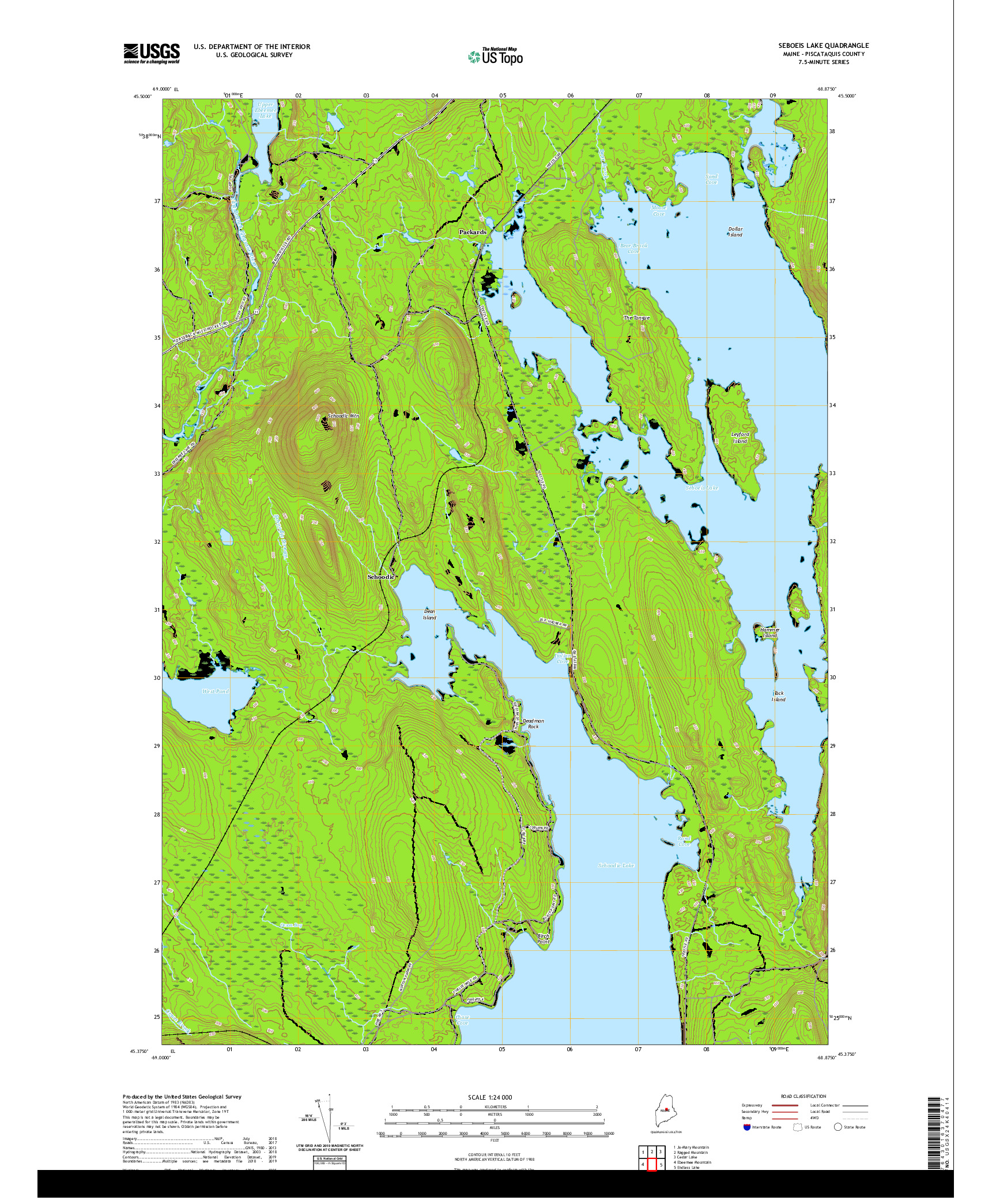 USGS US TOPO 7.5-MINUTE MAP FOR SEBOEIS LAKE, ME 2021