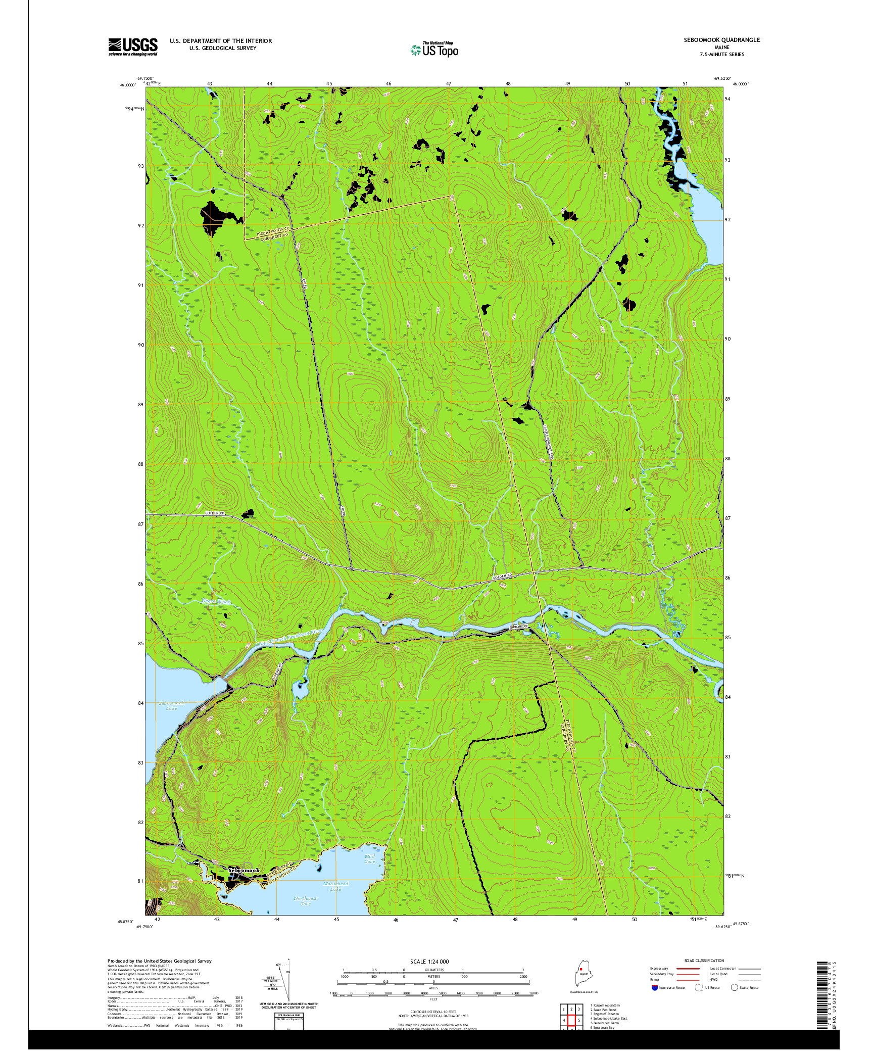 USGS US TOPO 7.5-MINUTE MAP FOR SEBOOMOOK, ME 2021