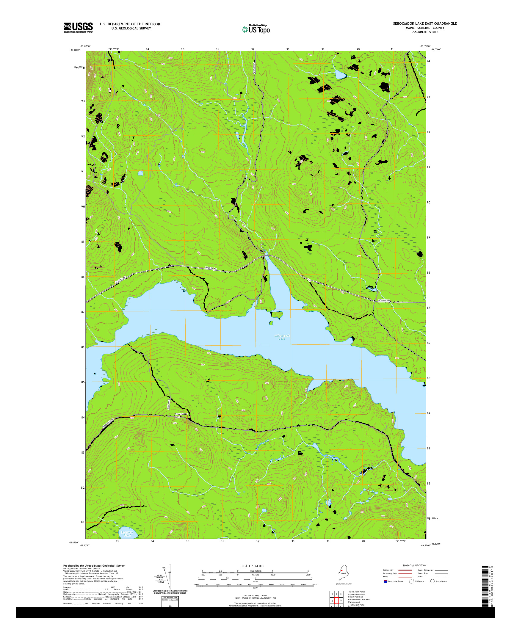 USGS US TOPO 7.5-MINUTE MAP FOR SEBOOMOOK LAKE EAST, ME 2021