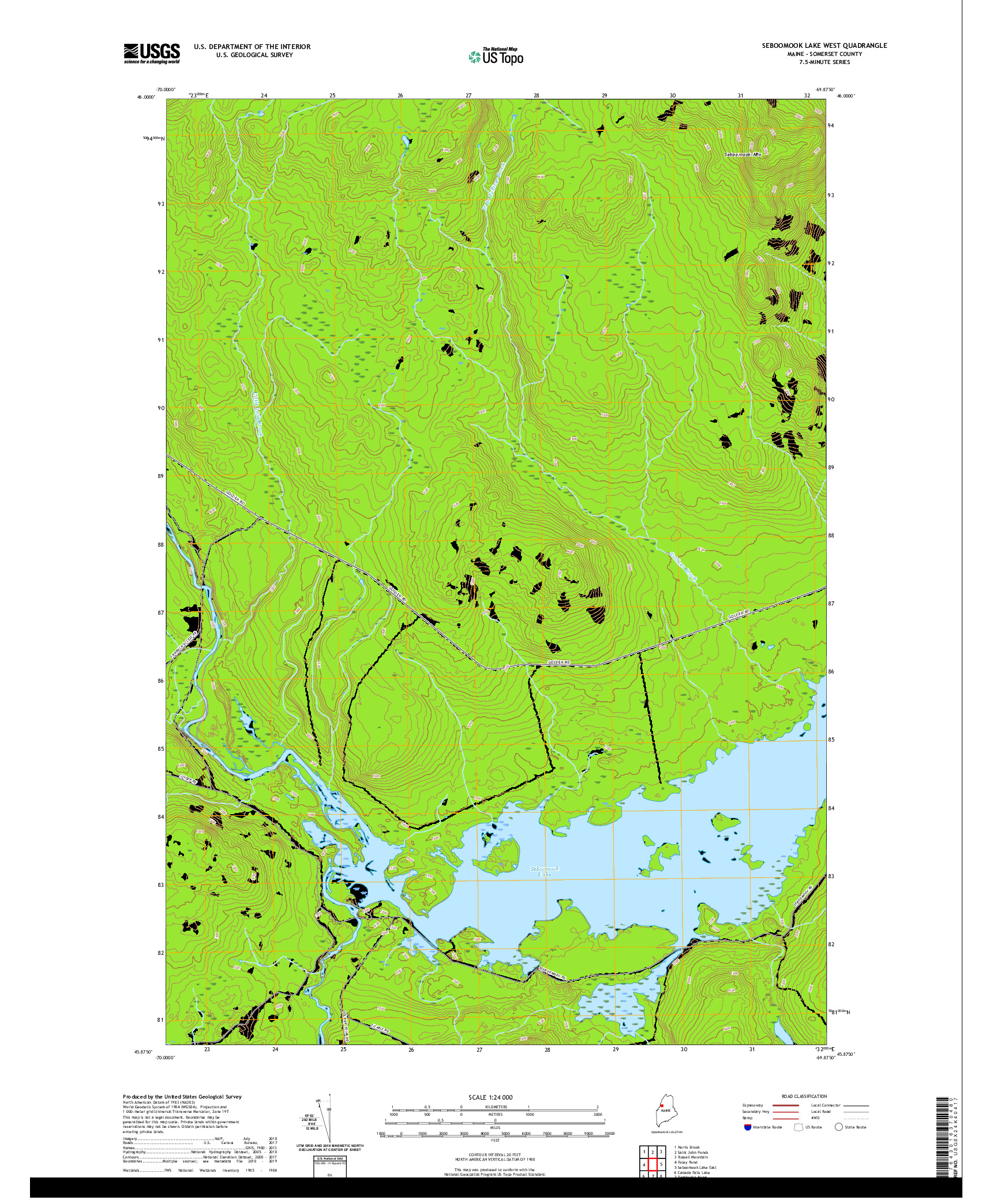 USGS US TOPO 7.5-MINUTE MAP FOR SEBOOMOOK LAKE WEST, ME 2021