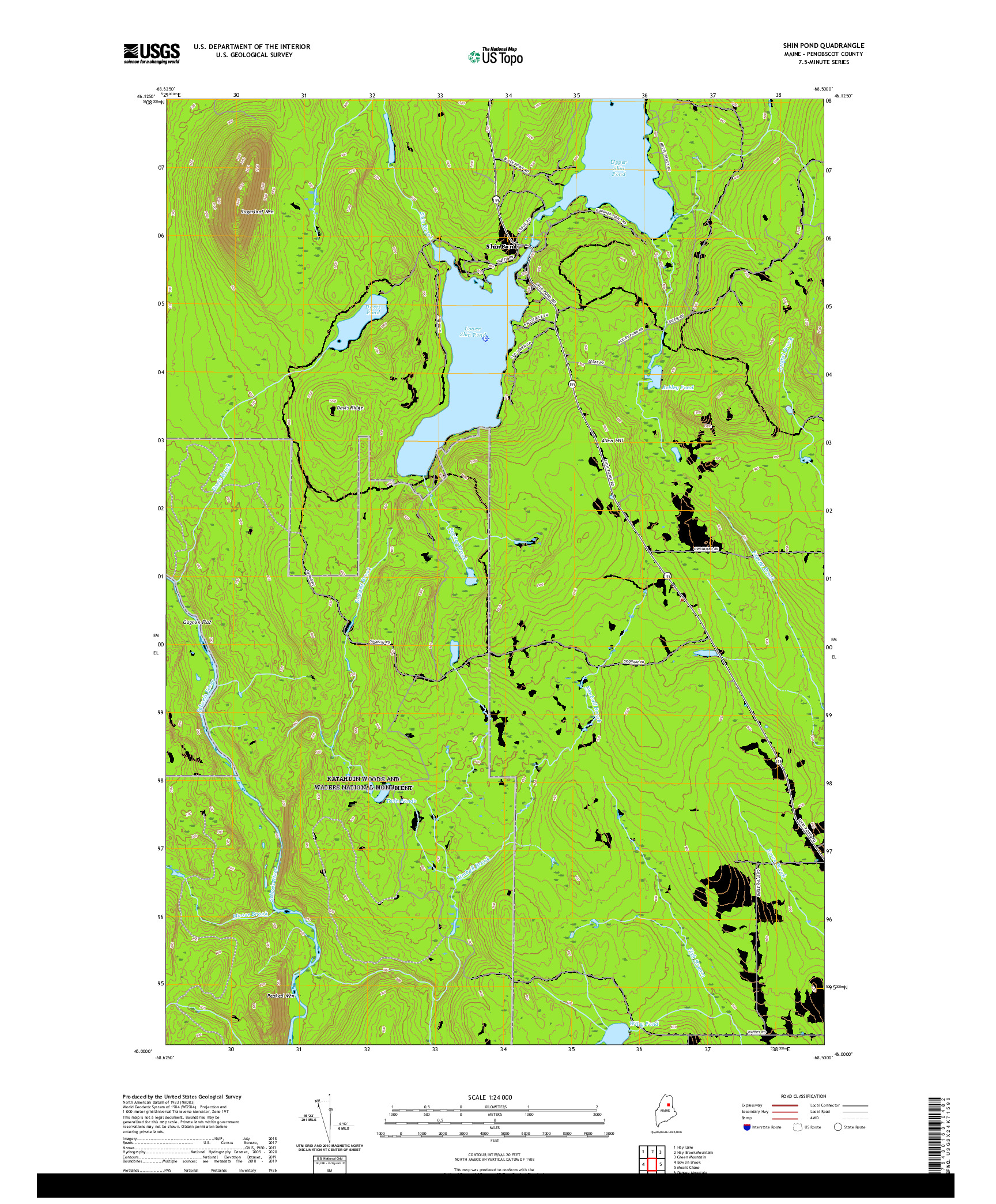 USGS US TOPO 7.5-MINUTE MAP FOR SHIN POND, ME 2021
