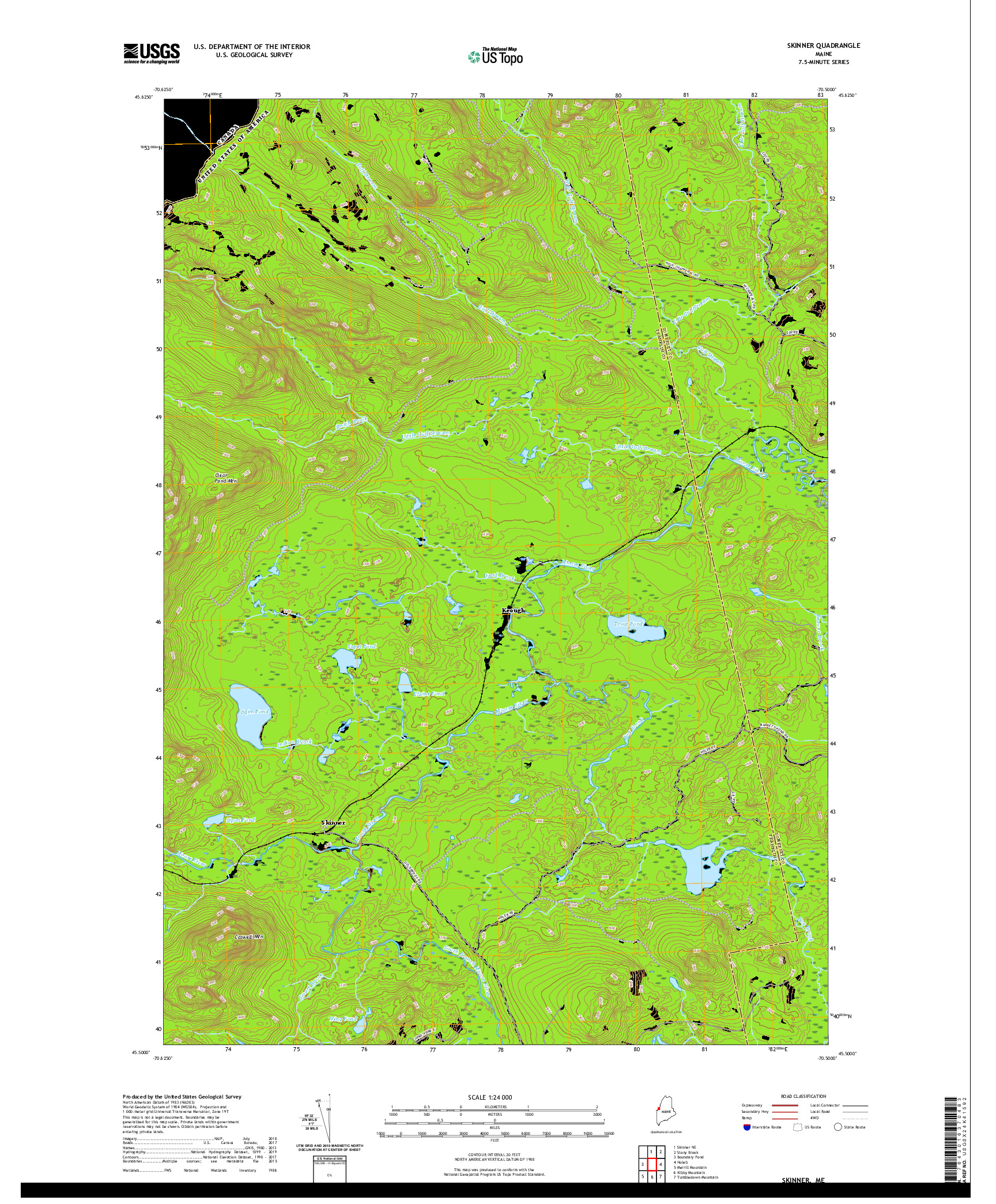 USGS US TOPO 7.5-MINUTE MAP FOR SKINNER, ME 2021