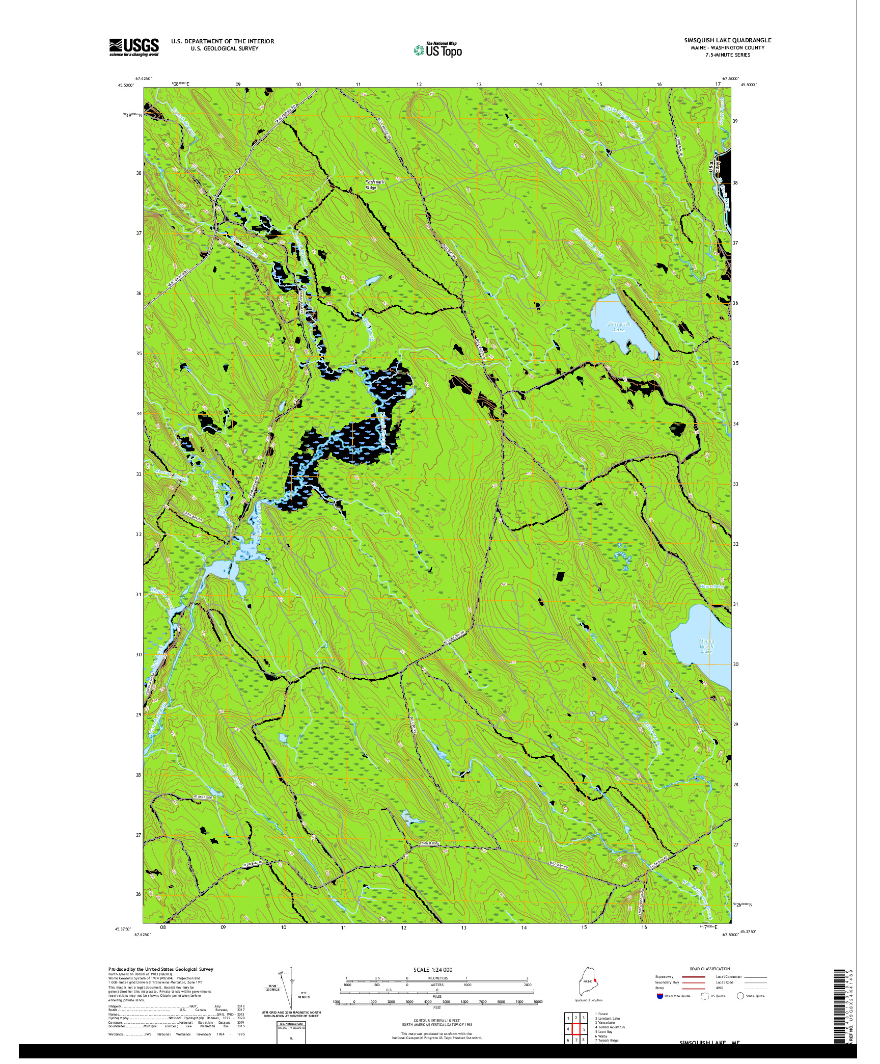 USGS US TOPO 7.5-MINUTE MAP FOR SIMSQUISH LAKE, ME 2021