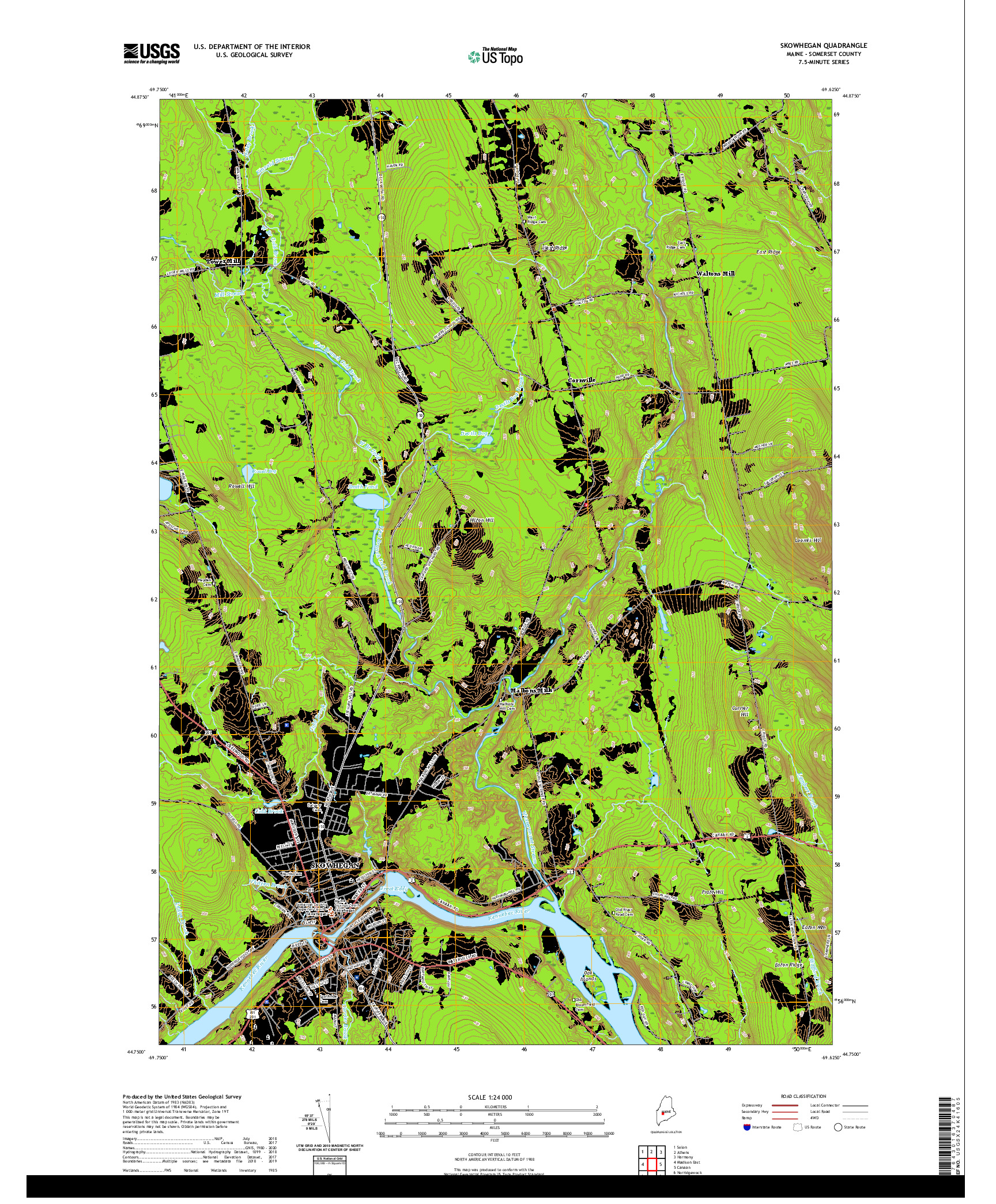 USGS US TOPO 7.5-MINUTE MAP FOR SKOWHEGAN, ME 2021