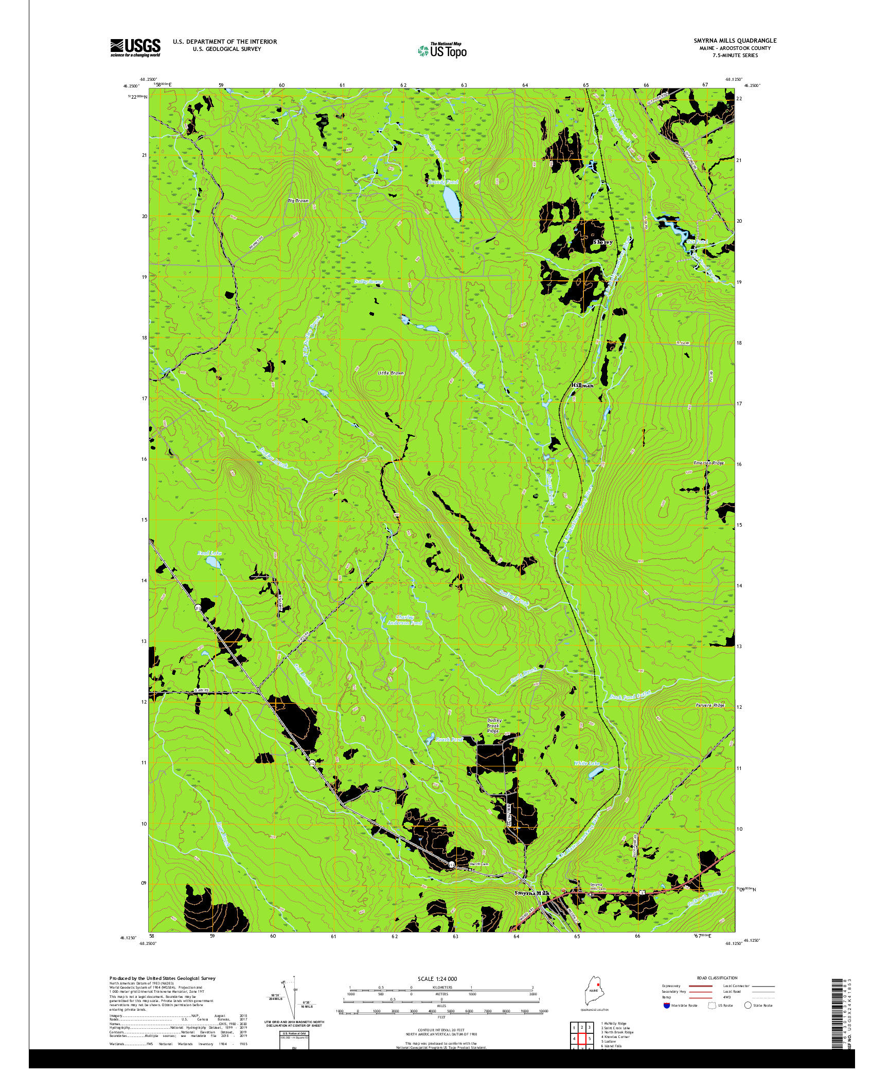 USGS US TOPO 7.5-MINUTE MAP FOR SMYRNA MILLS, ME 2021