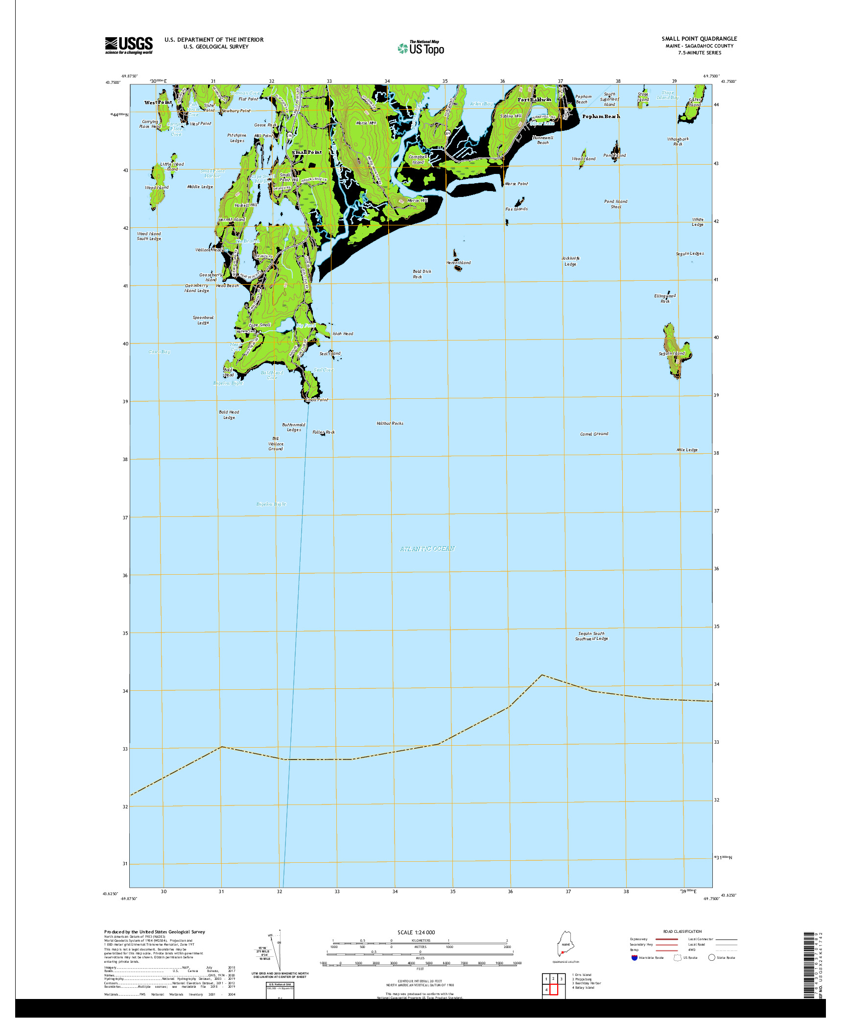 USGS US TOPO 7.5-MINUTE MAP FOR SMALL POINT, ME 2021