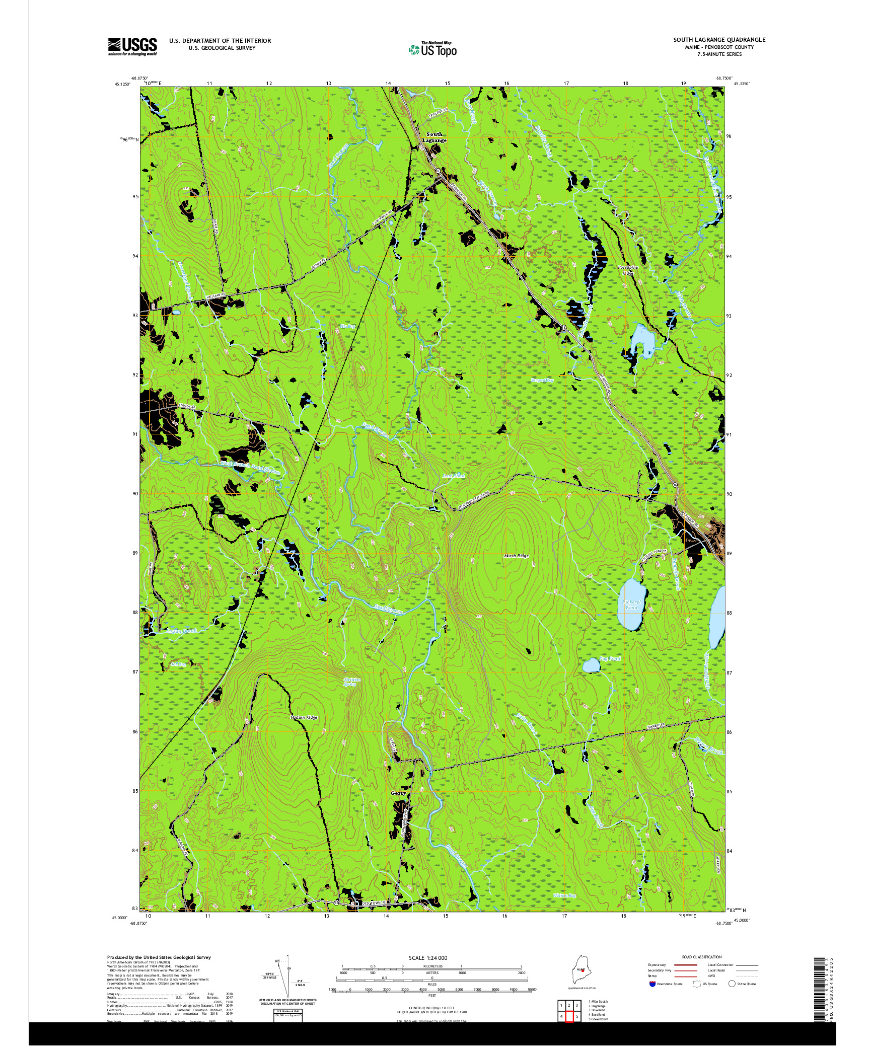 USGS US TOPO 7.5-MINUTE MAP FOR SOUTH LAGRANGE, ME 2021