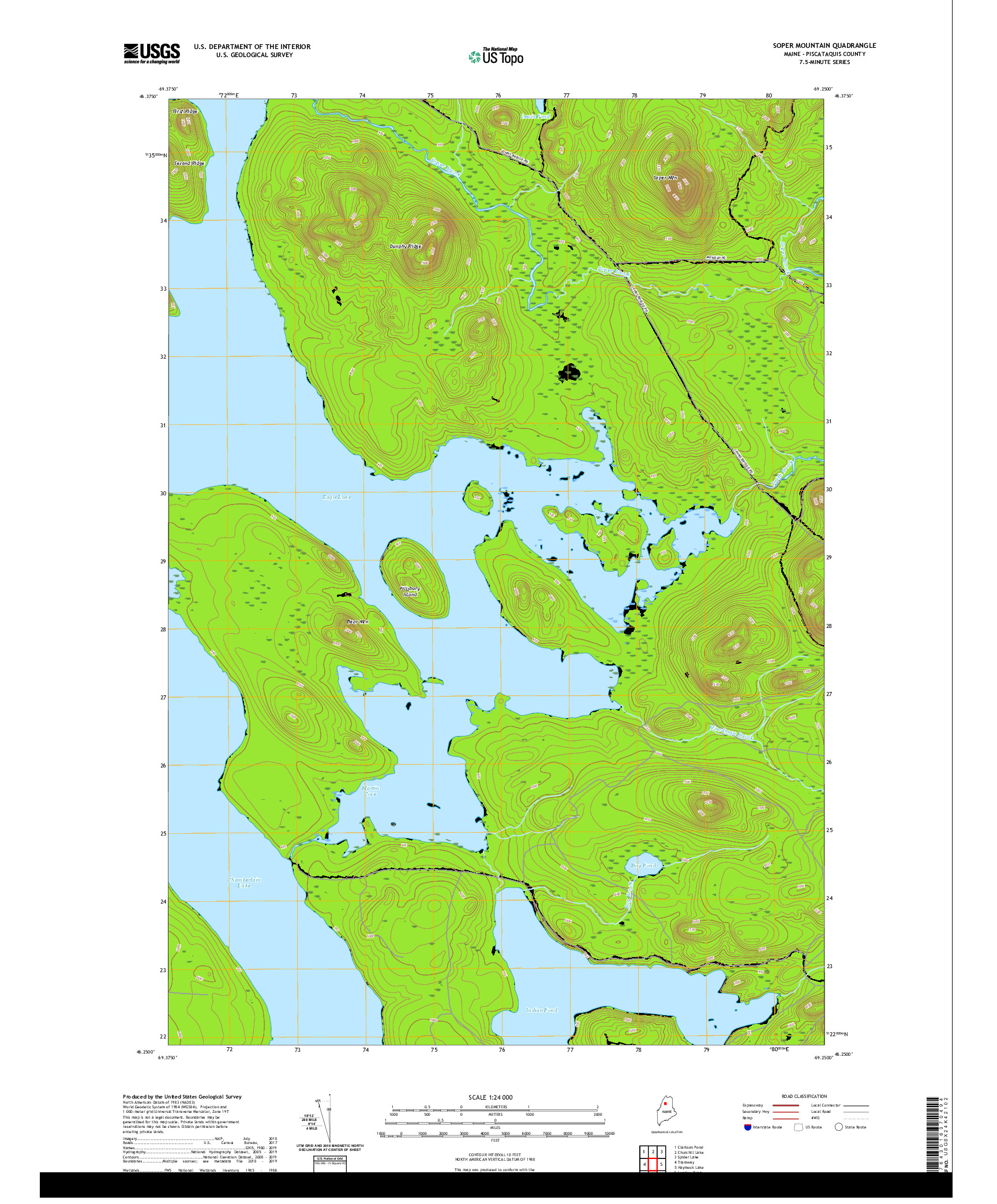 USGS US TOPO 7.5-MINUTE MAP FOR SOPER MOUNTAIN, ME 2021