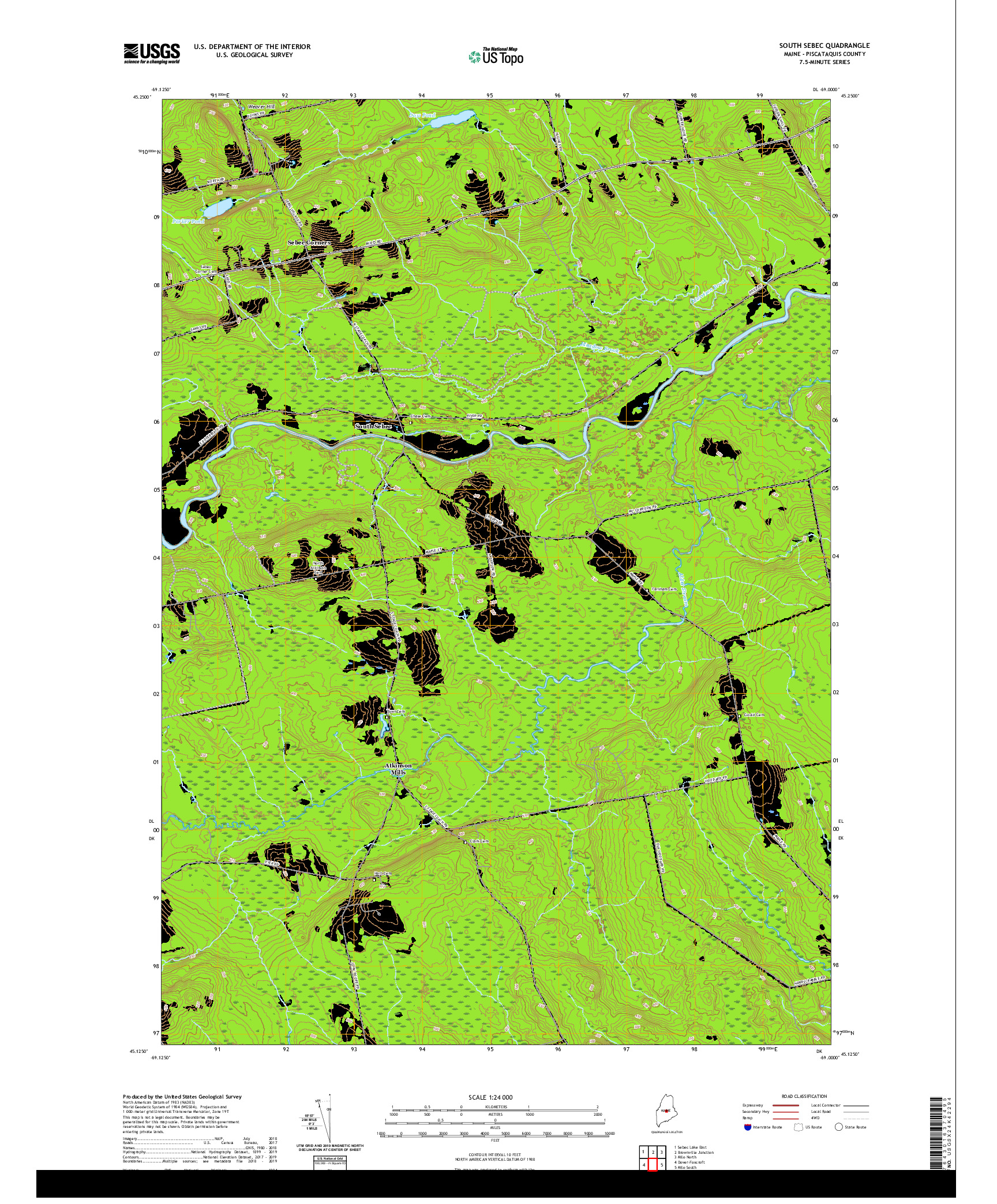 USGS US TOPO 7.5-MINUTE MAP FOR SOUTH SEBEC, ME 2021