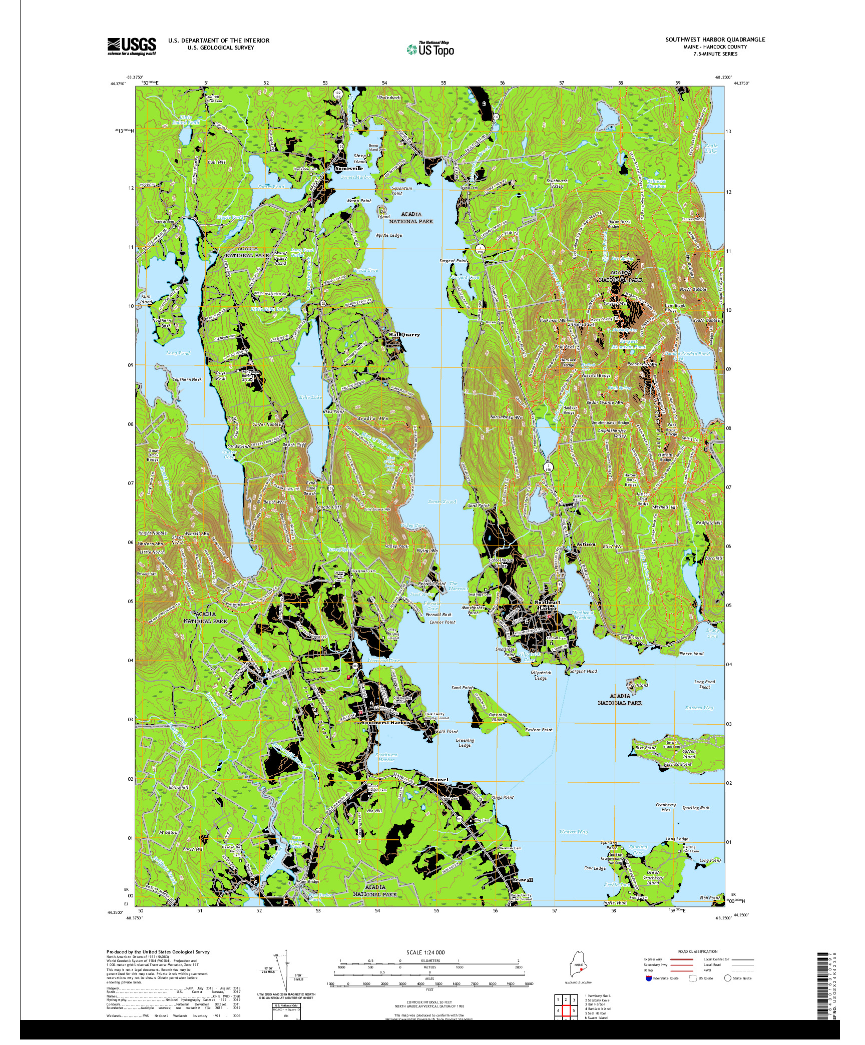 USGS US TOPO 7.5-MINUTE MAP FOR SOUTHWEST HARBOR, ME 2021