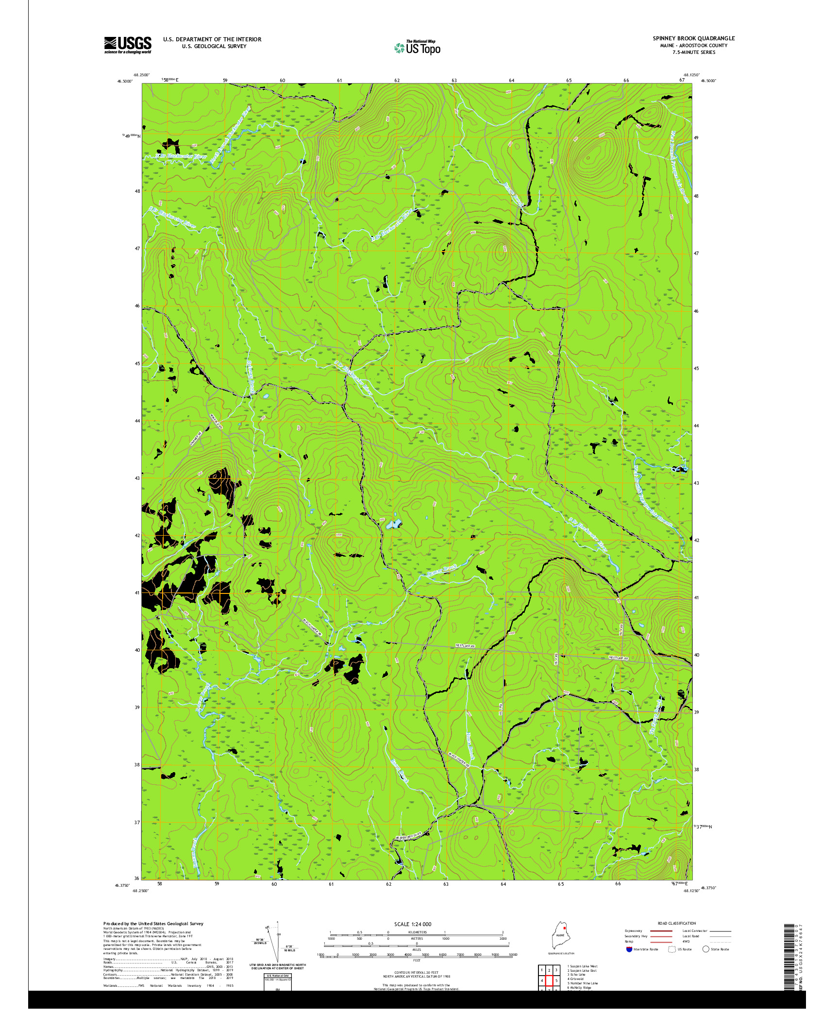 USGS US TOPO 7.5-MINUTE MAP FOR SPINNEY BROOK, ME 2021