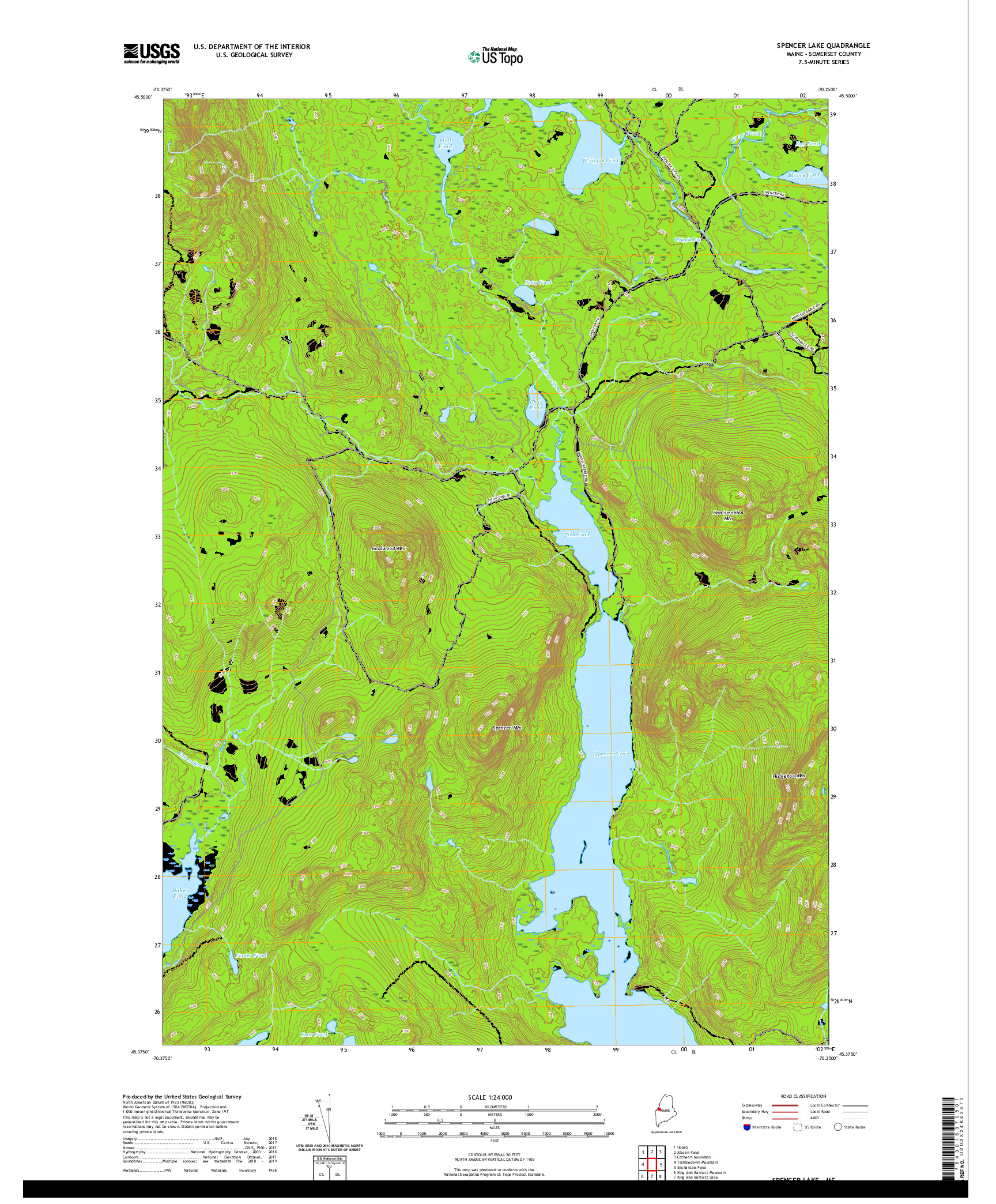 USGS US TOPO 7.5-MINUTE MAP FOR SPENCER LAKE, ME 2021
