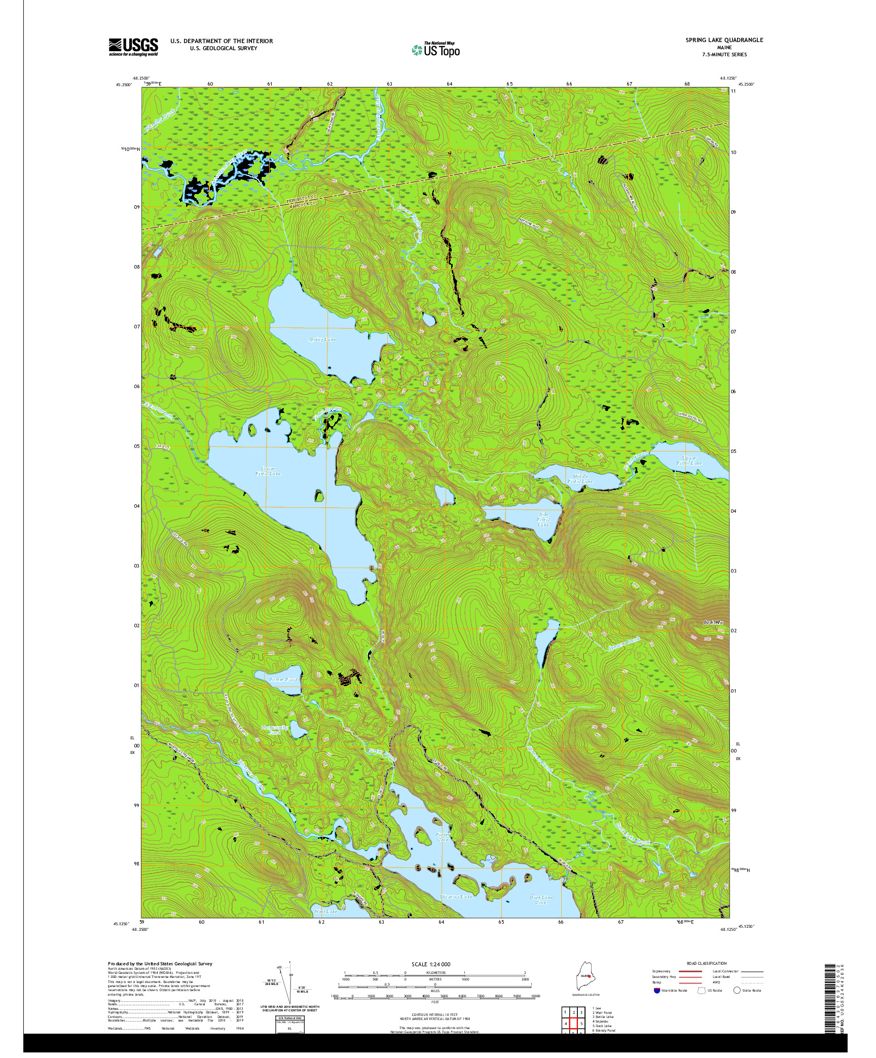 USGS US TOPO 7.5-MINUTE MAP FOR SPRING LAKE, ME 2021